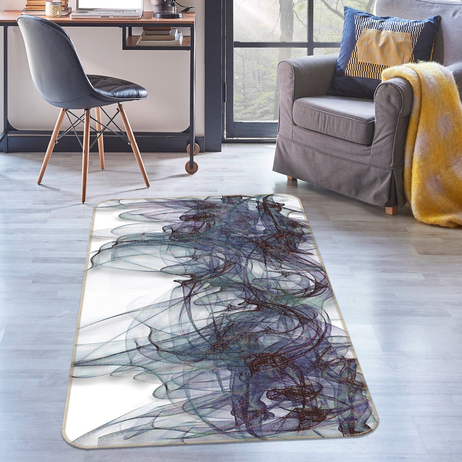3D Black Pattern 65005 Non Slip Rug Mat