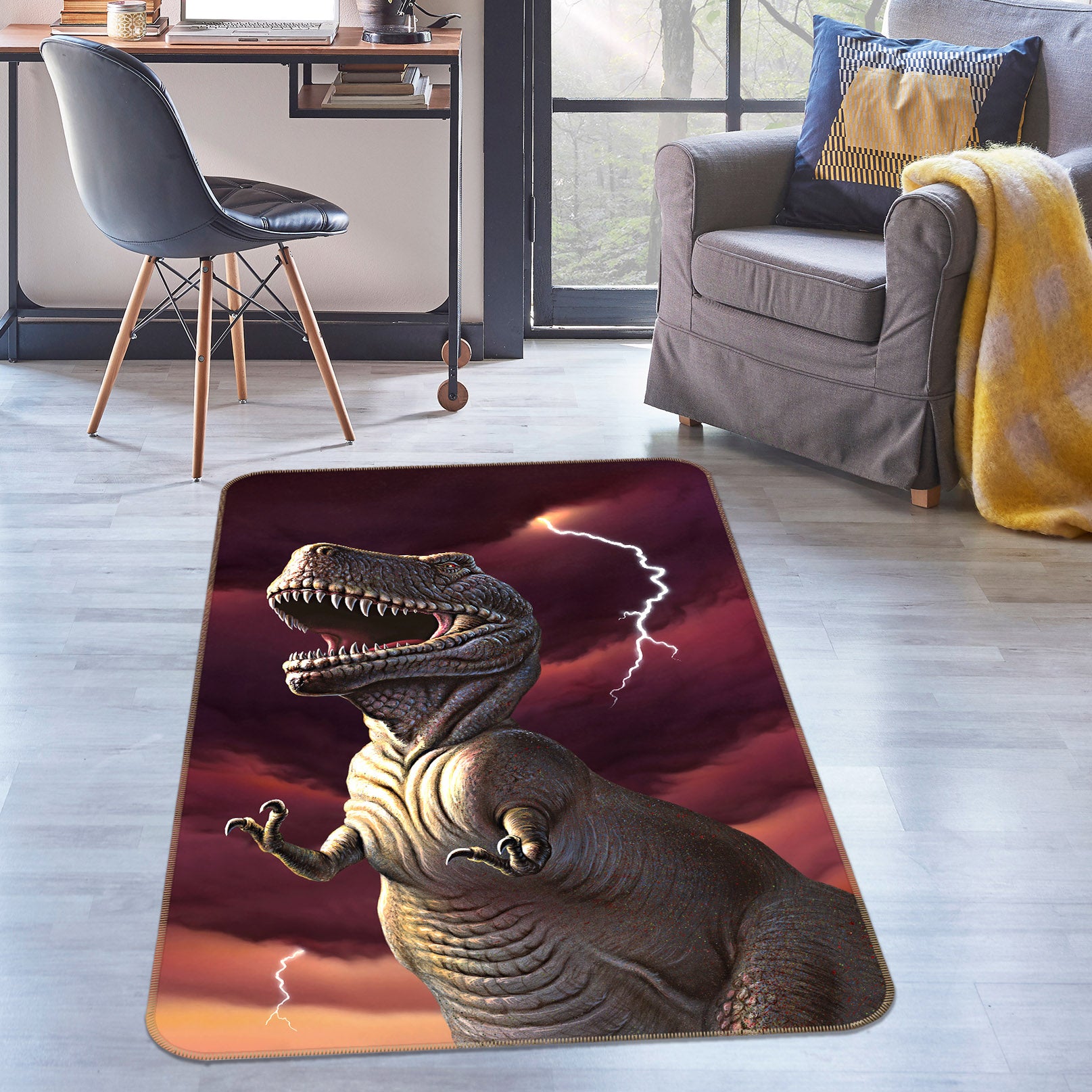 3D Dinosaur Lightning 83100 Jerry LoFaro Rug Non Slip Rug Mat