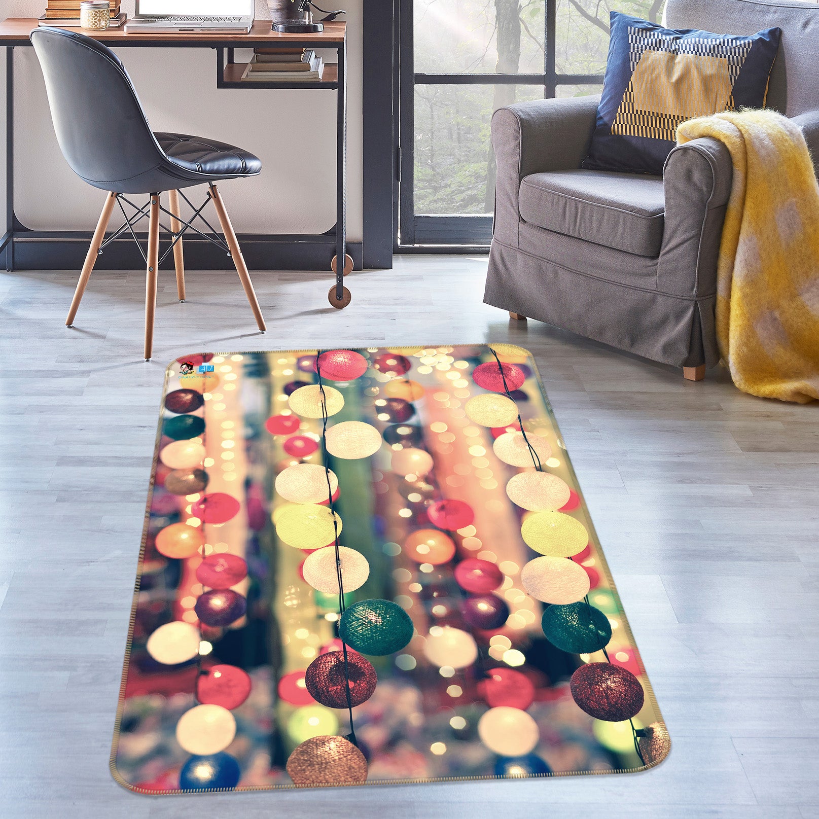 3D Colorful Ball String Lights 55136 Christmas Non Slip Rug Mat Xmas