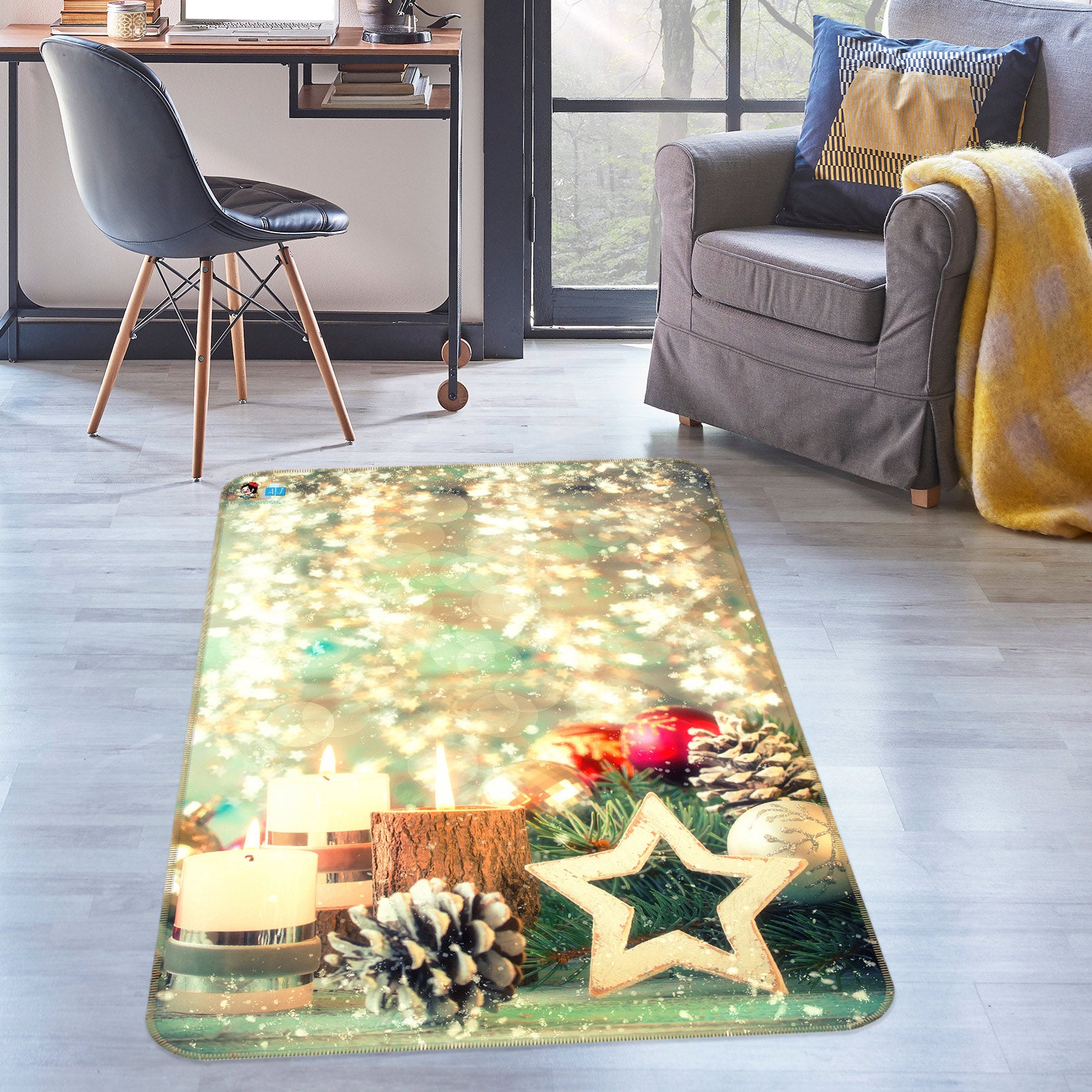 3D Five-Pointed Star Pineta 55035 Christmas Non Slip Rug Mat Xmas