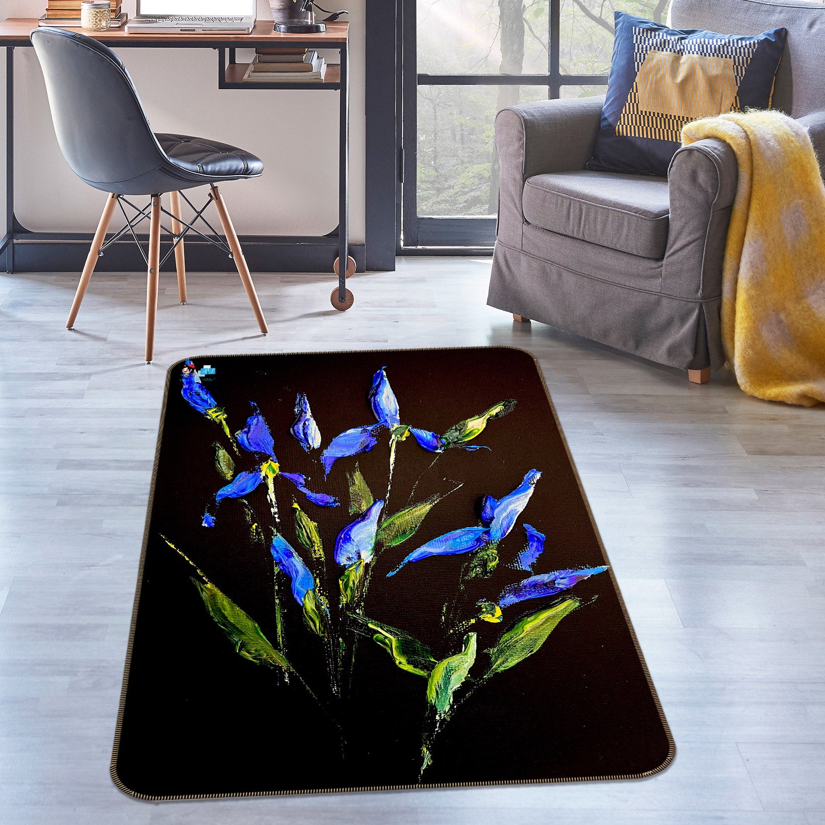 3D Blue Purple Flower 3847 Skromova Marina Rug Non Slip Rug Mat