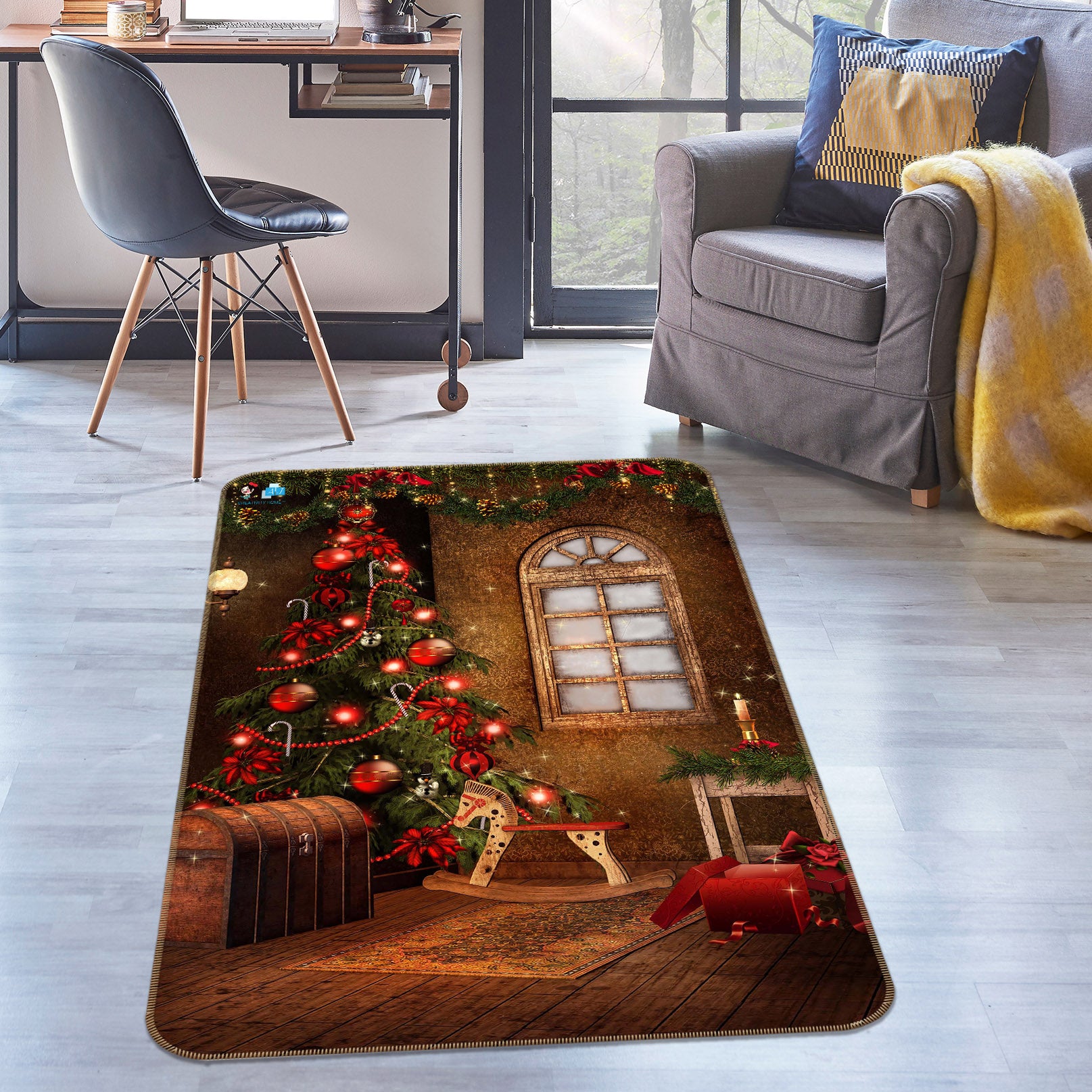 3D Tree Window 55129 Christmas Non Slip Rug Mat Xmas