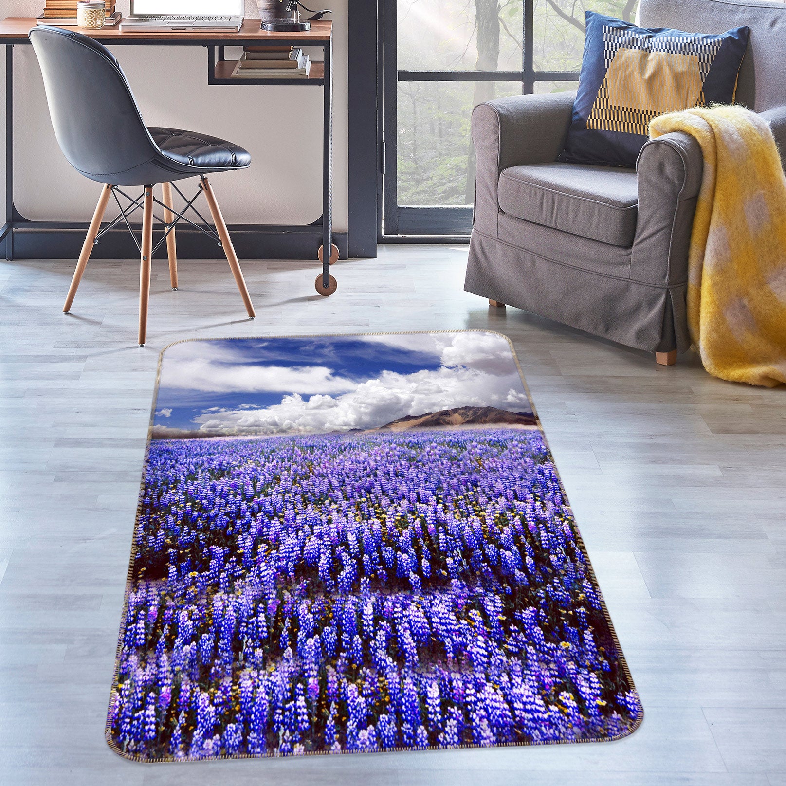 3D Purple Flowers 76065 Non Slip Rug Mat