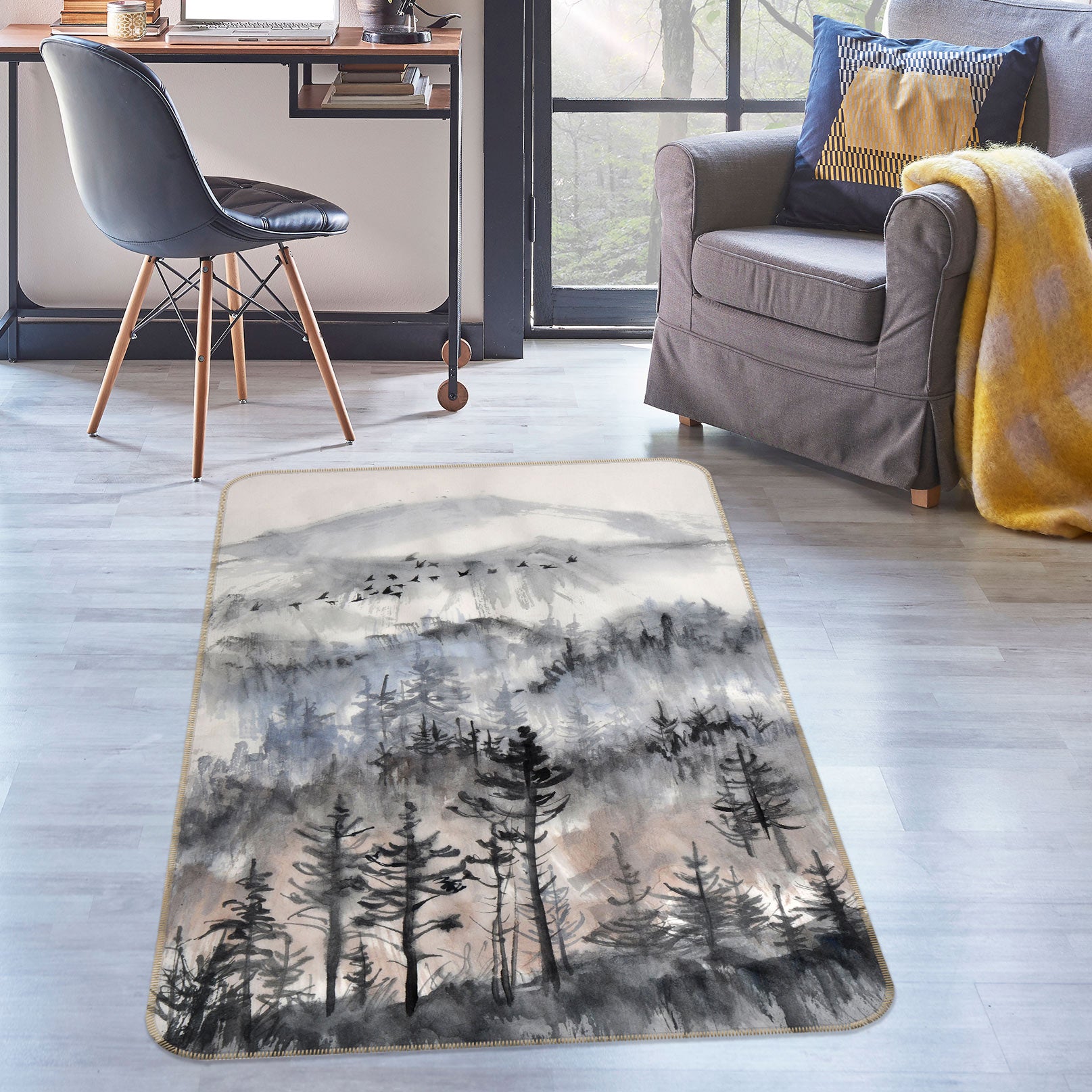 3D Mountain Forest 33049 Non Slip Rug Mat
