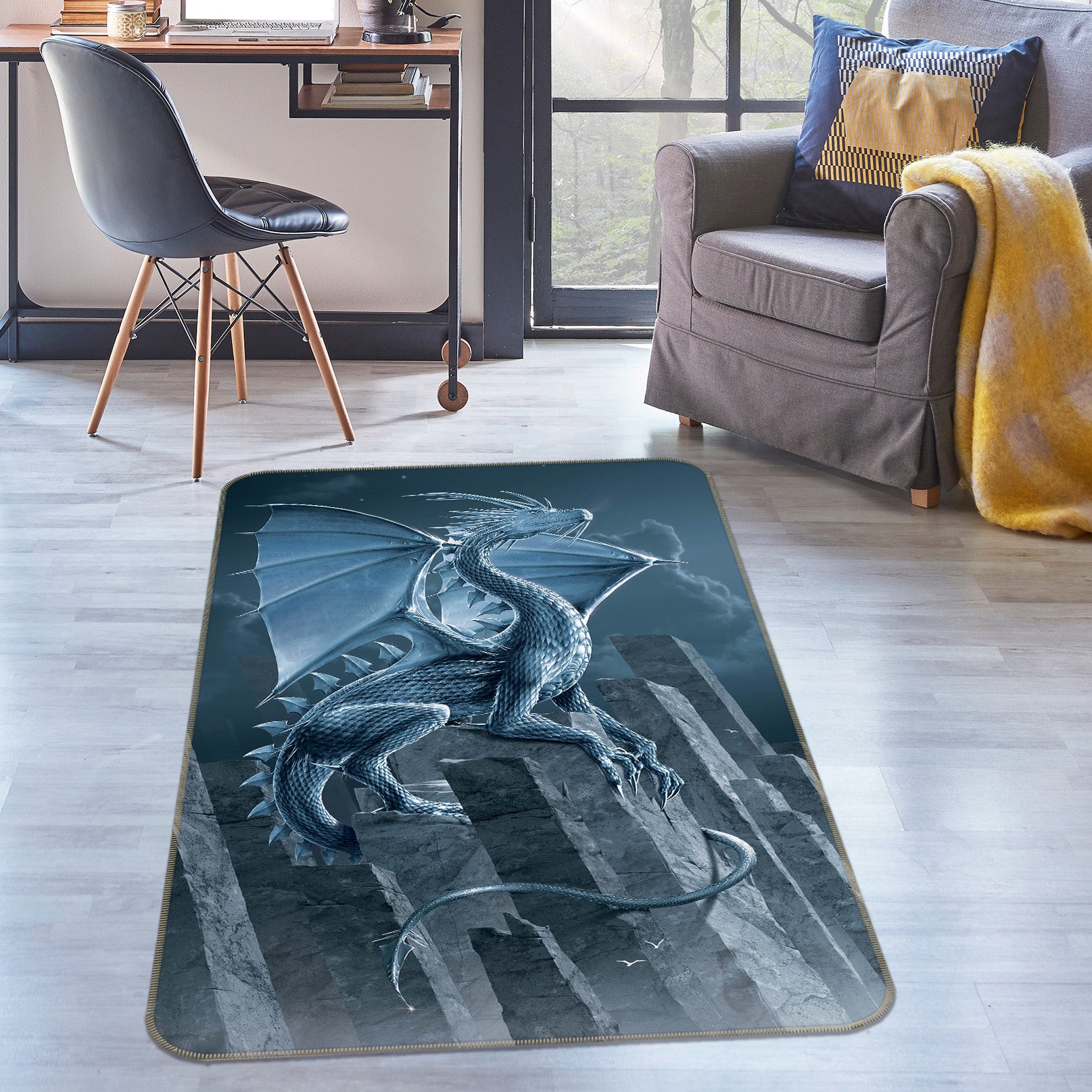 3D Silver Dragon 84256 Vincent Hie Rug Non Slip Rug Mat