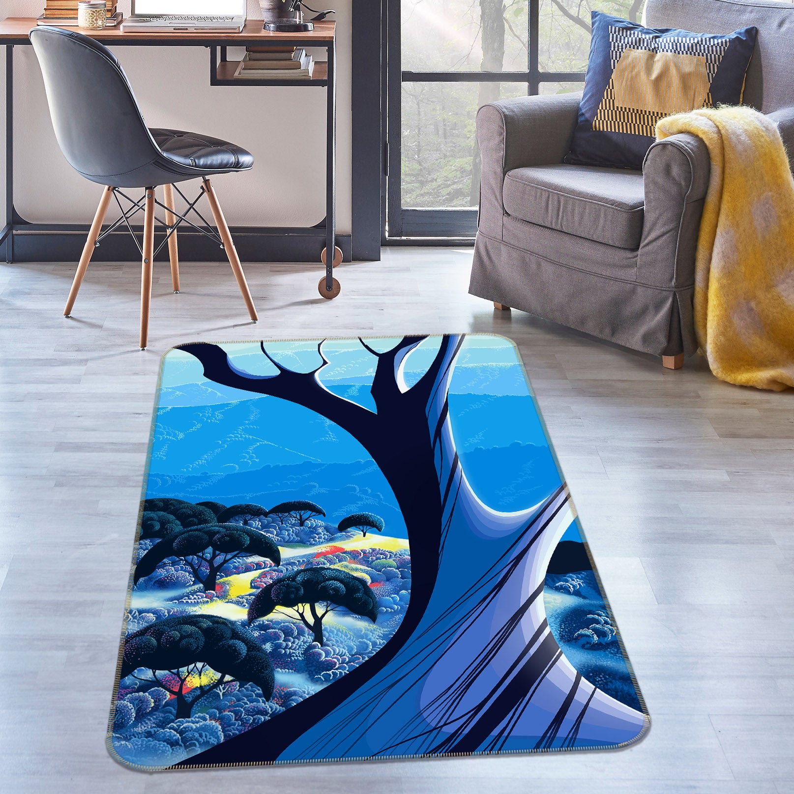 3D Blue Tree 33237 Non Slip Rug Mat