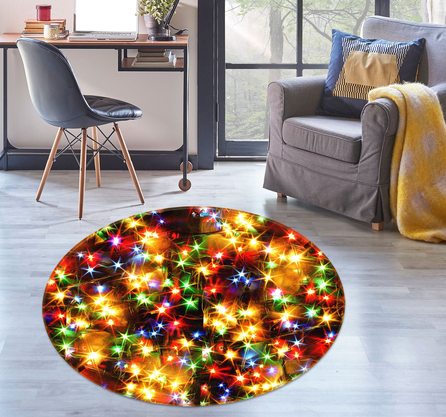 3D Color Starlight 54124 Christmas Round Non Slip Rug Mat Xmas