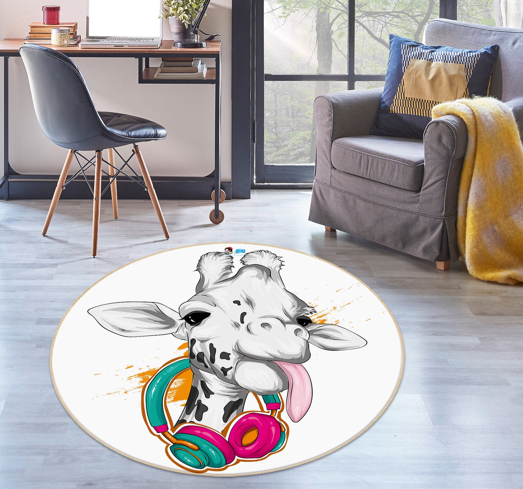 3D Giraffe 75139 Round Non Slip Rug Mat