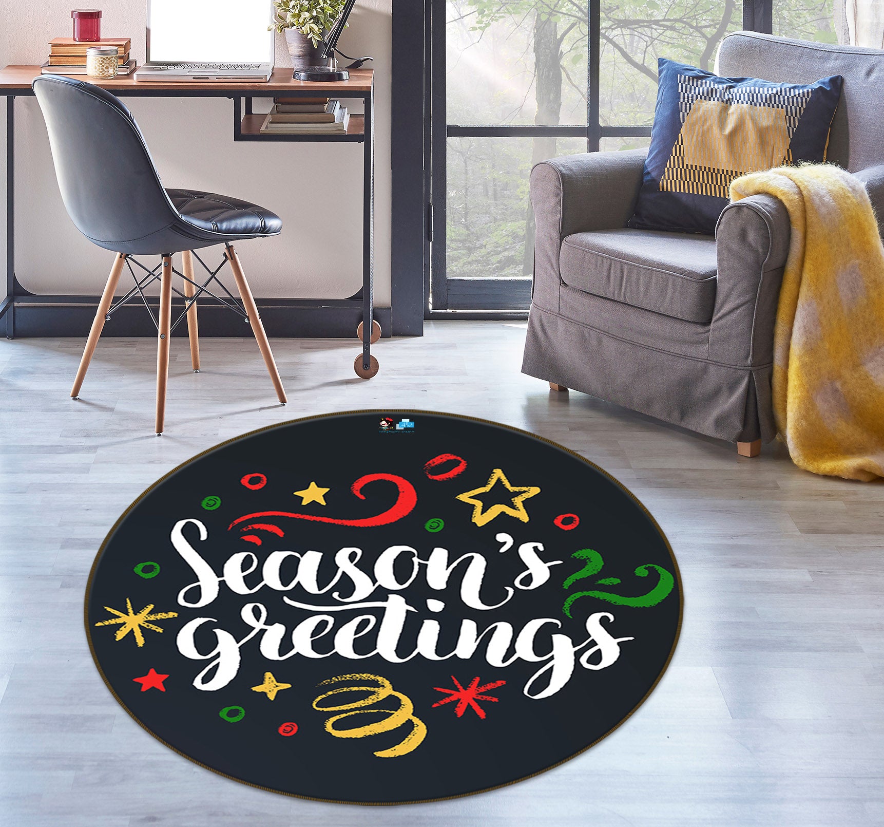 3D Color Pattern Letters 75007 Round Non Slip Rug Mat