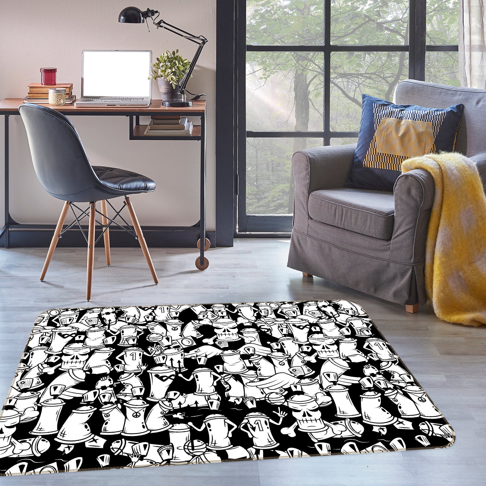 3D Black White Pattern 30064 Non Slip Rug Mat