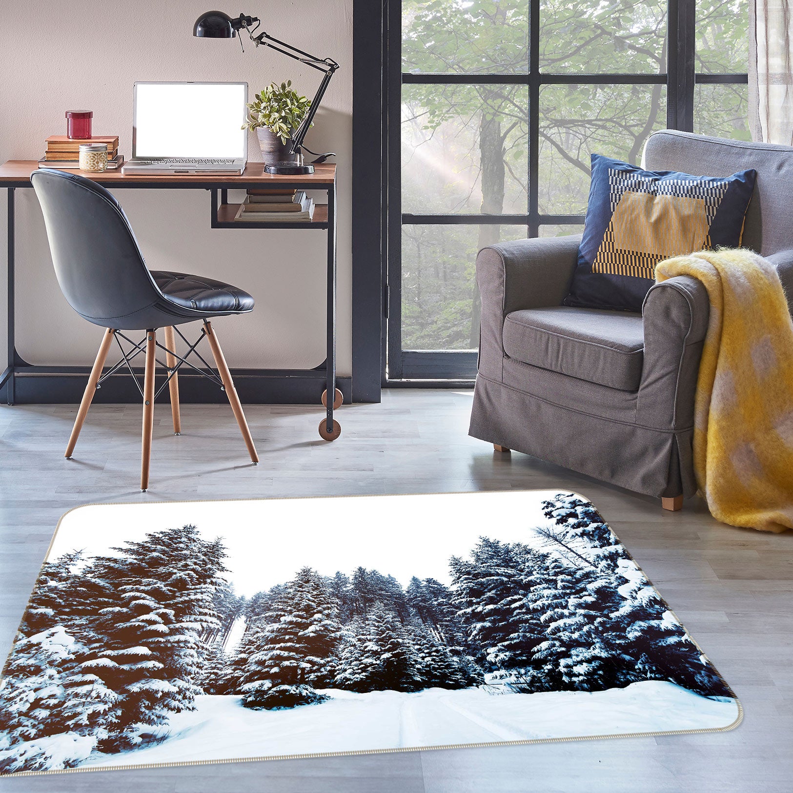 3D Snowfield Tree 77213 Non Slip Rug Mat