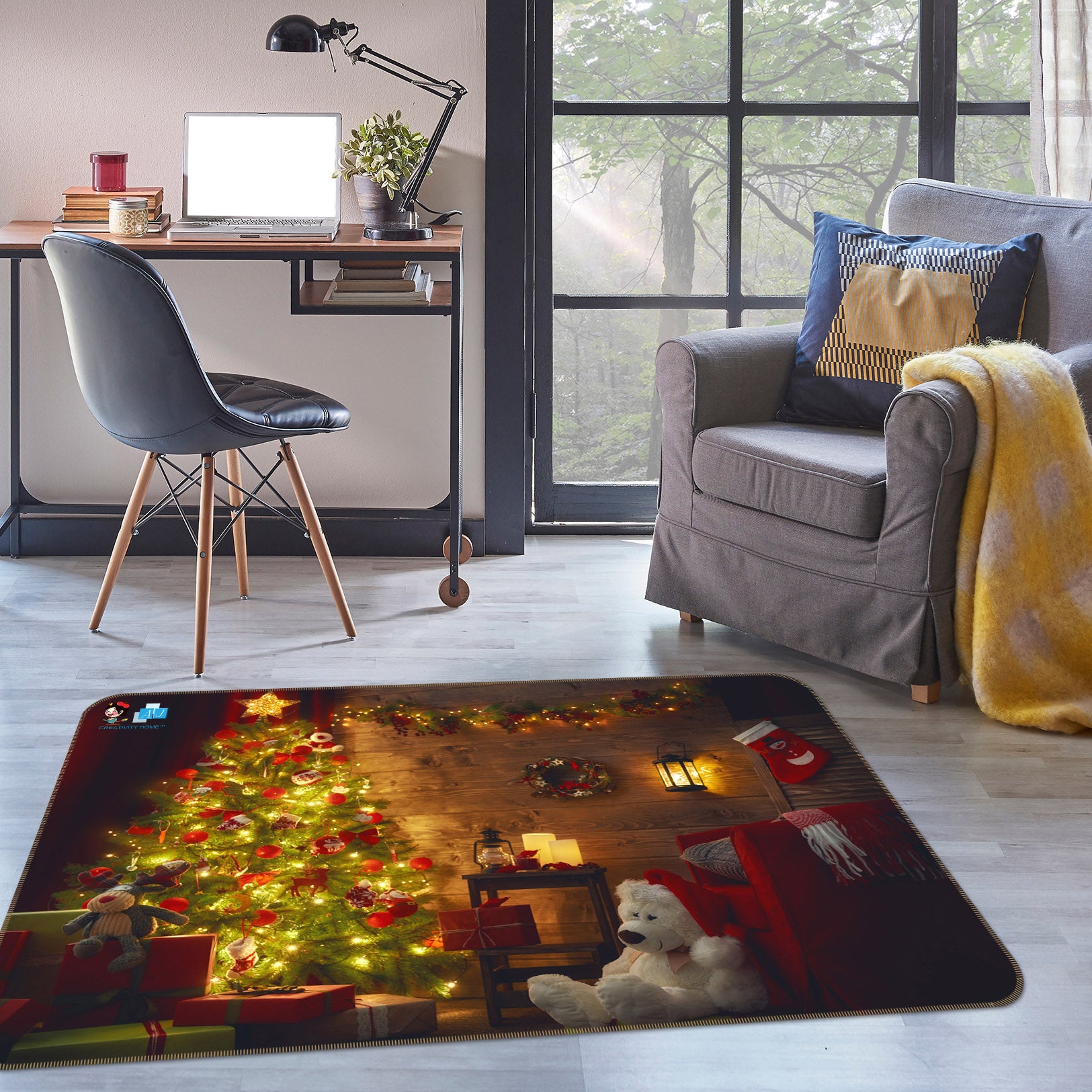 3D Tree Bear Doll 55075 Christmas Non Slip Rug Mat Xmas