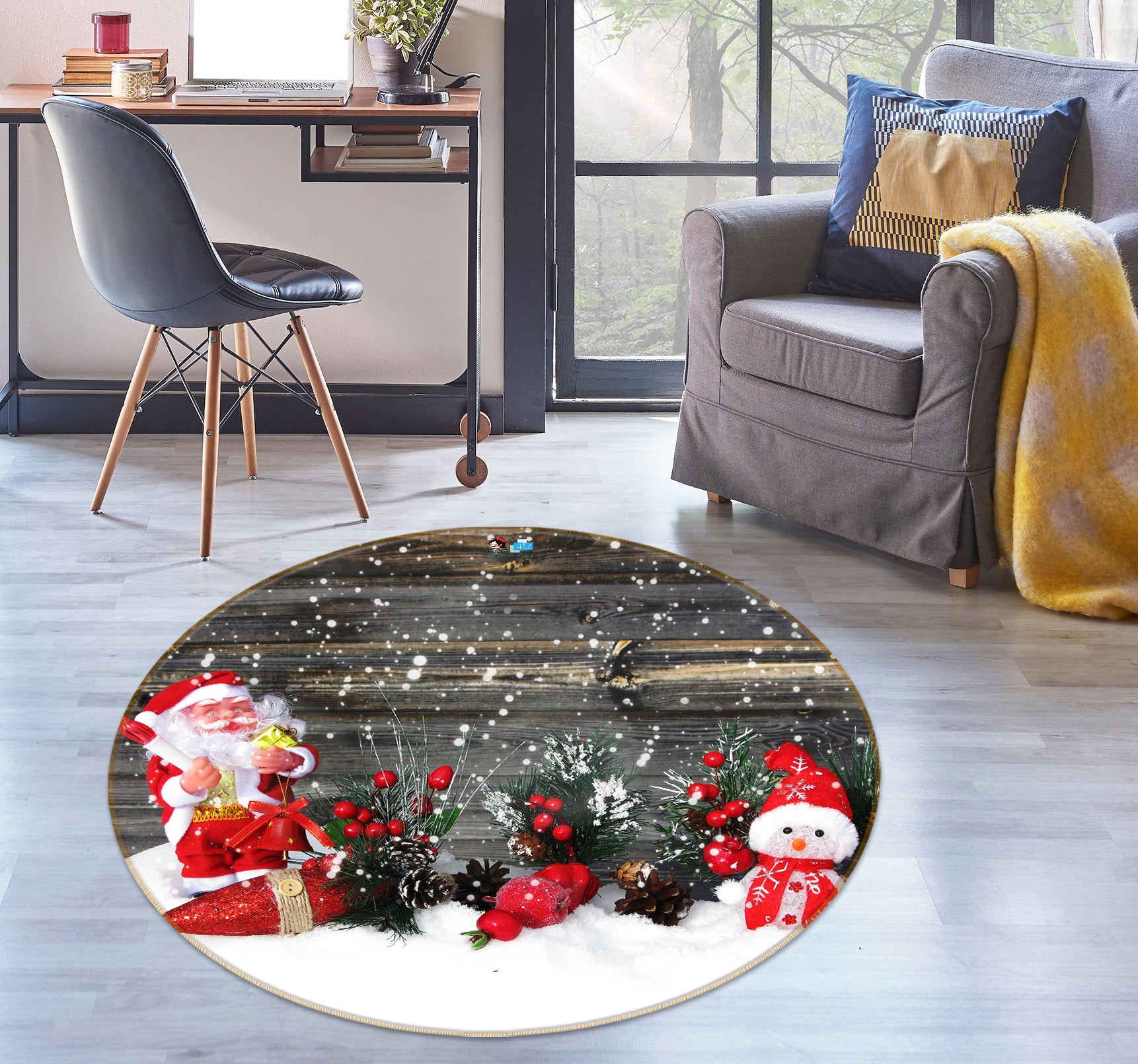 3D Snowman Doll 54176 Christmas Round Non Slip Rug Mat Xmas