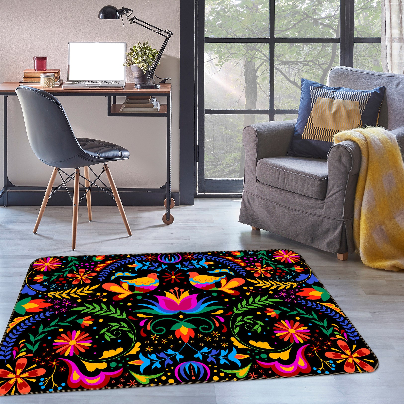3D Color Flower Pattern 30208 Non Slip Rug Mat