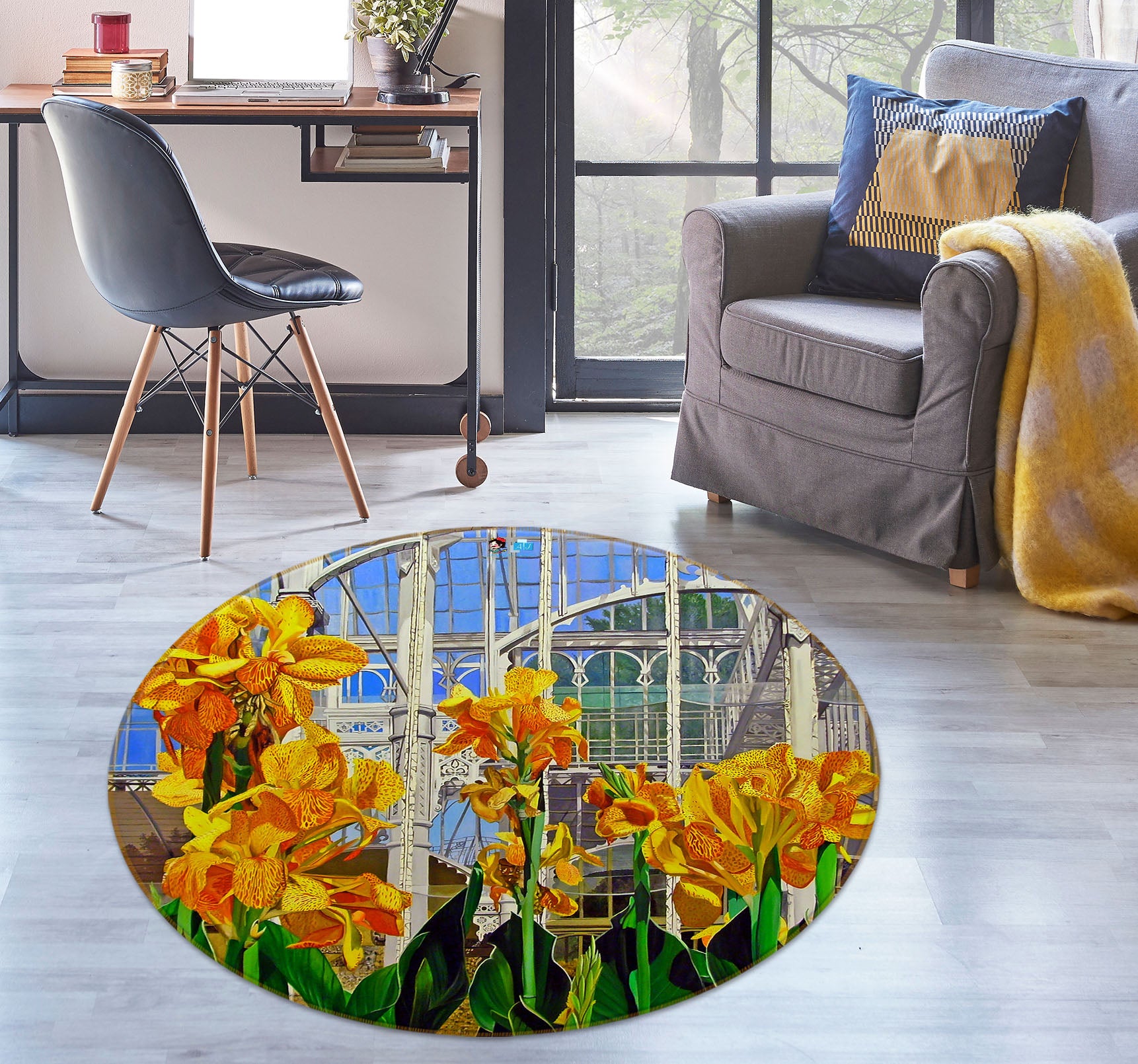 3D Flower Bush 110102 Matthew Holden Bates Rug Round Non Slip Rug Mat