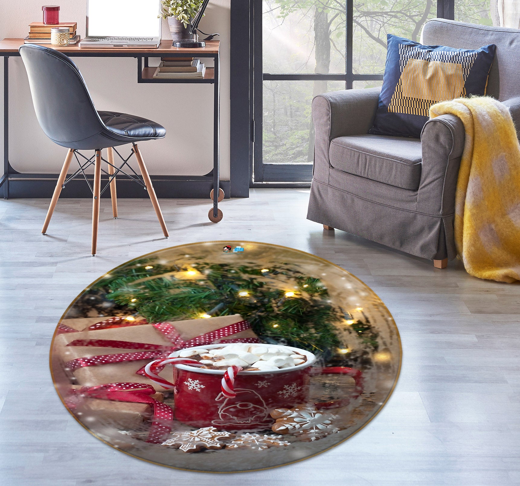 3D Red Cup 54207 Christmas Round Non Slip Rug Mat Xmas
