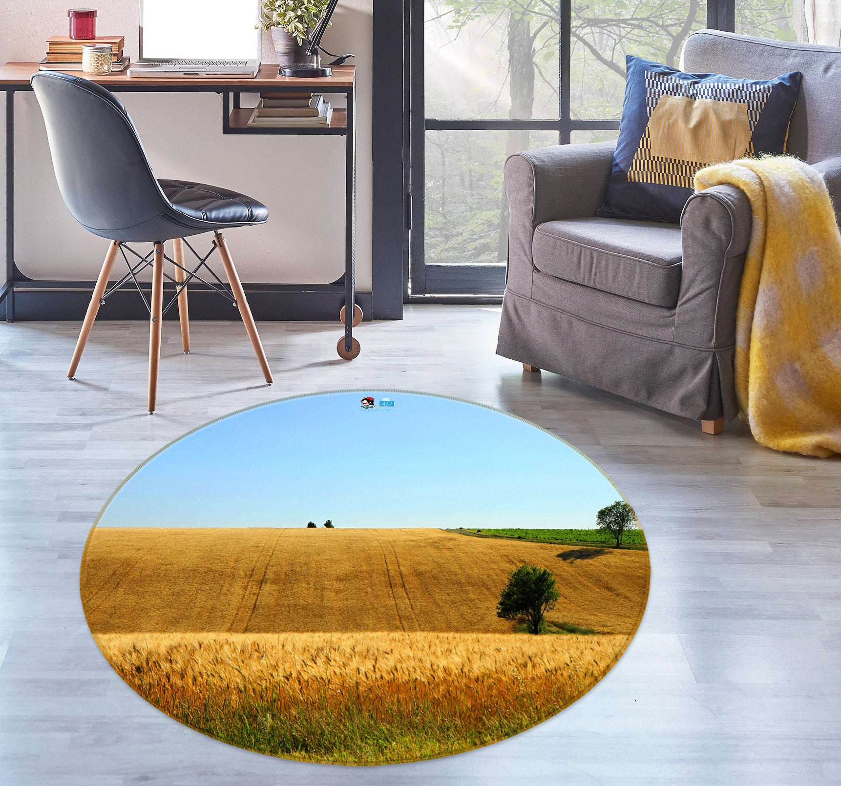 3D Wheat Field Sky 72230 Round Non Slip Rug Mat