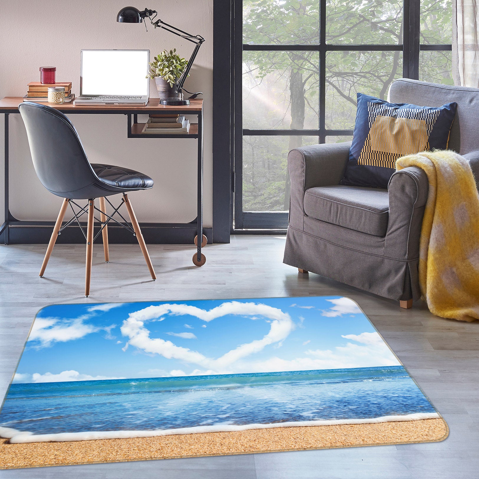 3D Seaside Heart Cloud 34122 Non Slip Rug Mat