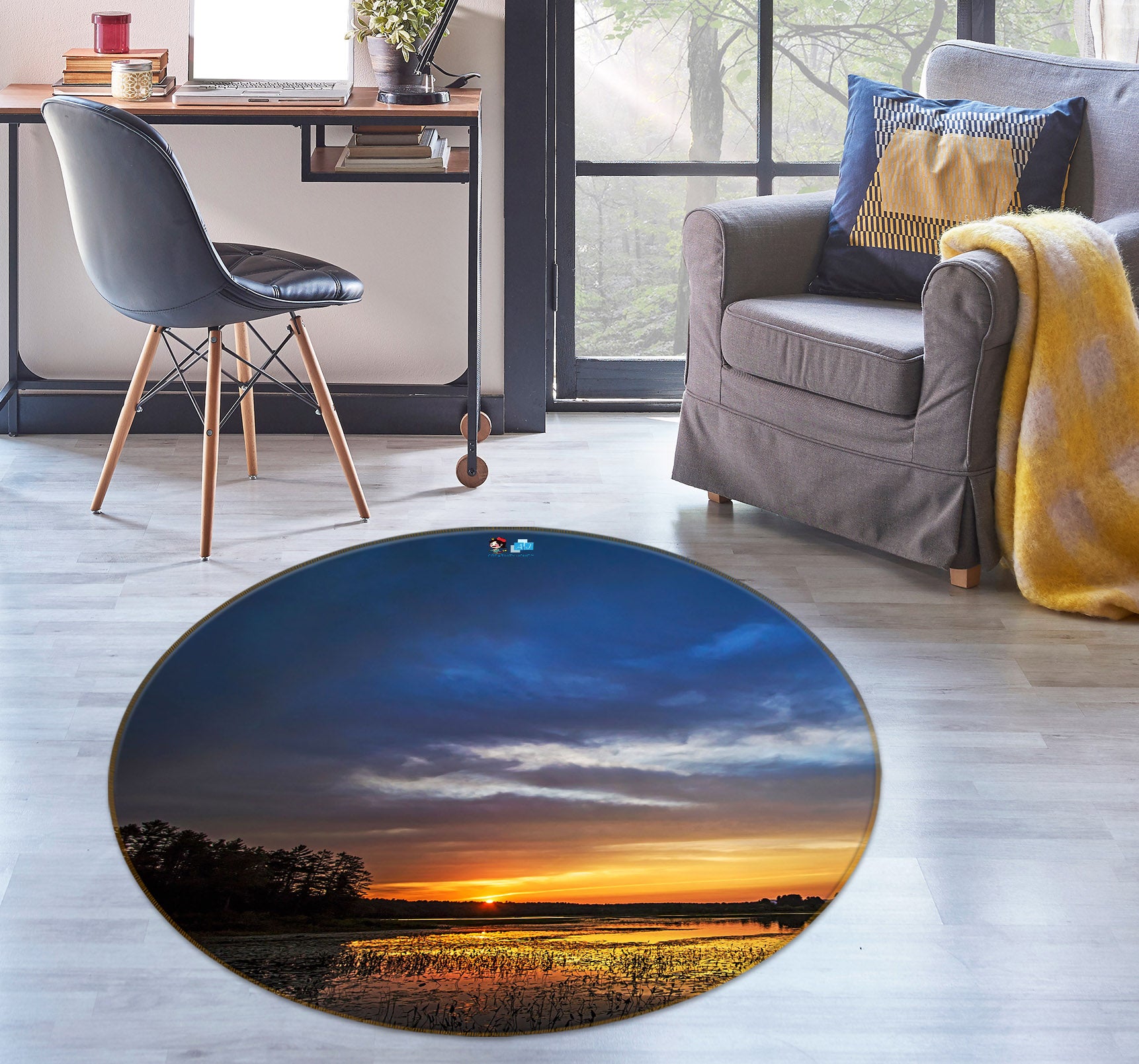 3D Peaceful Sunset 85139 Jerry LoFaro Rug Round Non Slip Rug Mat