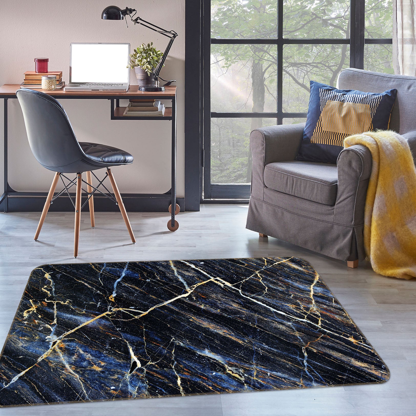 3D Black Marble 25217 Non Slip Rug Mat