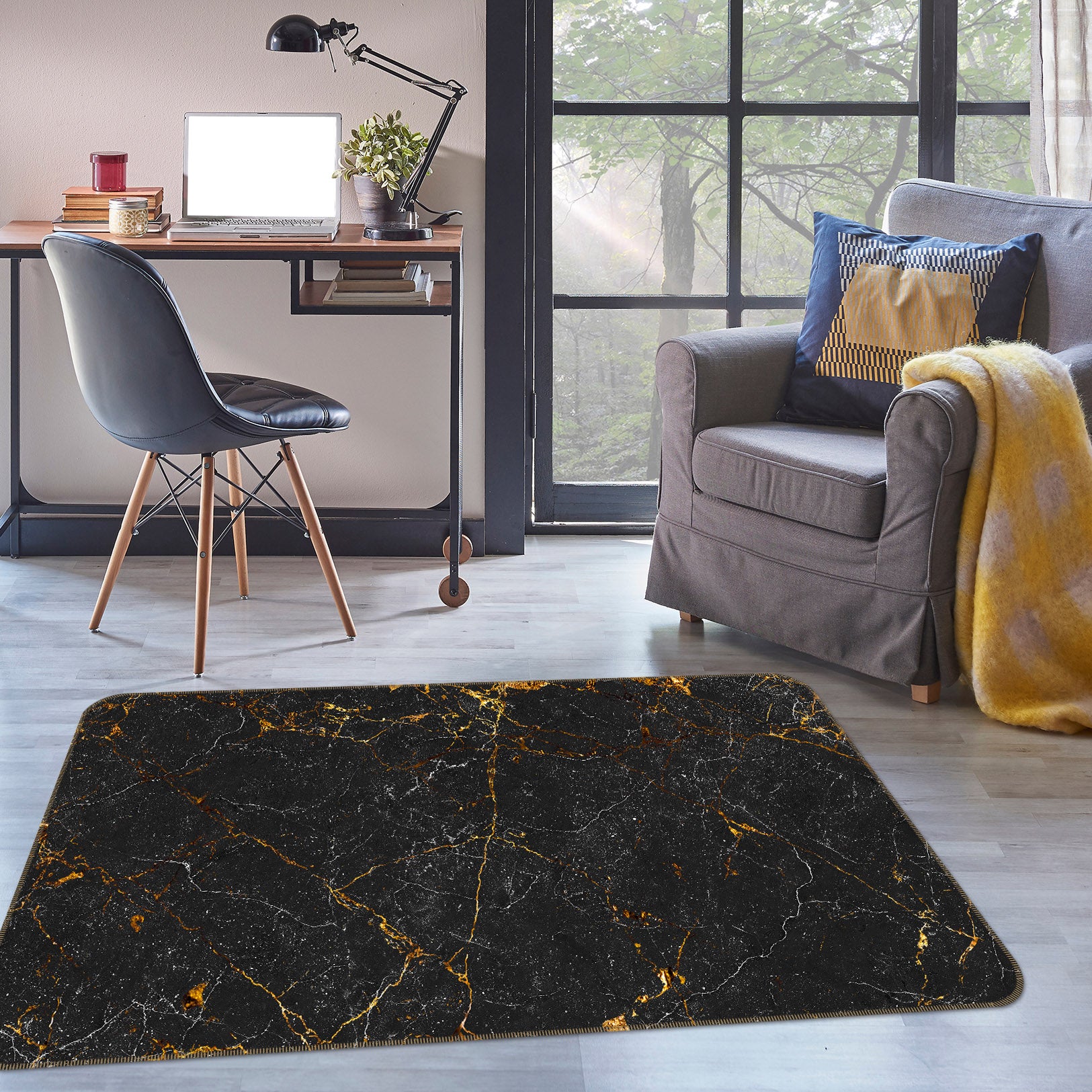 3D Black Pattern 25237 Non Slip Rug Mat