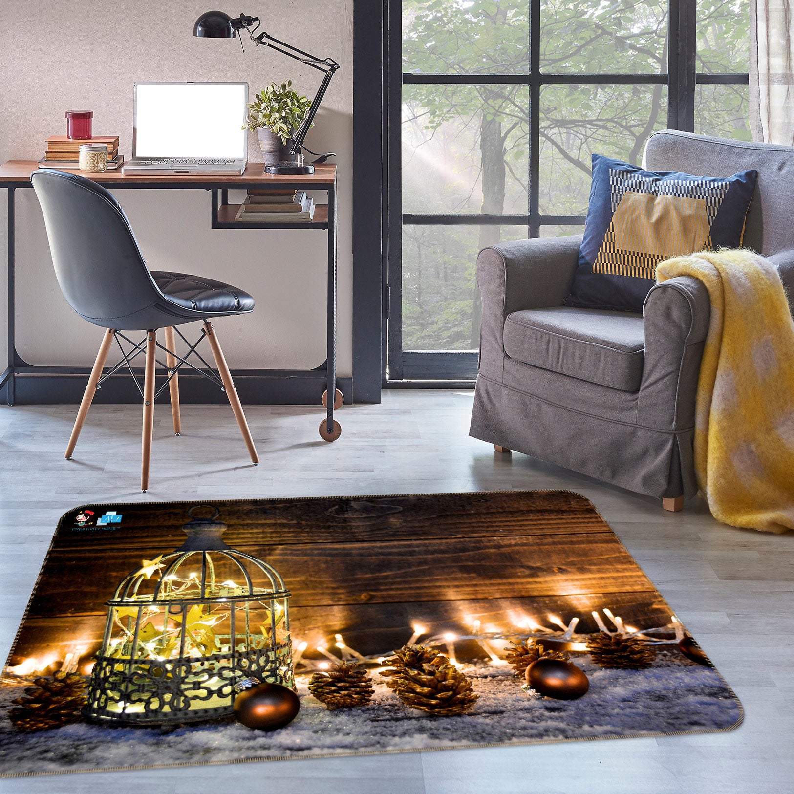 3D String Light Pine Cone 55012 Christmas Non Slip Rug Mat Xmas