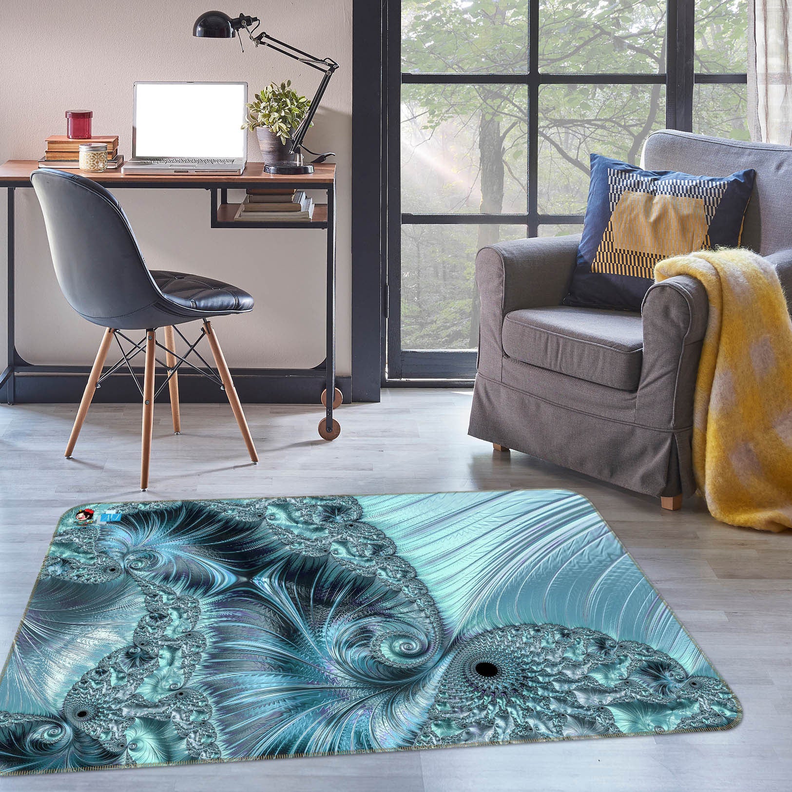 3D Aqua Blue Pattern 83038 Andrea haase Rug Non Slip Rug Mat