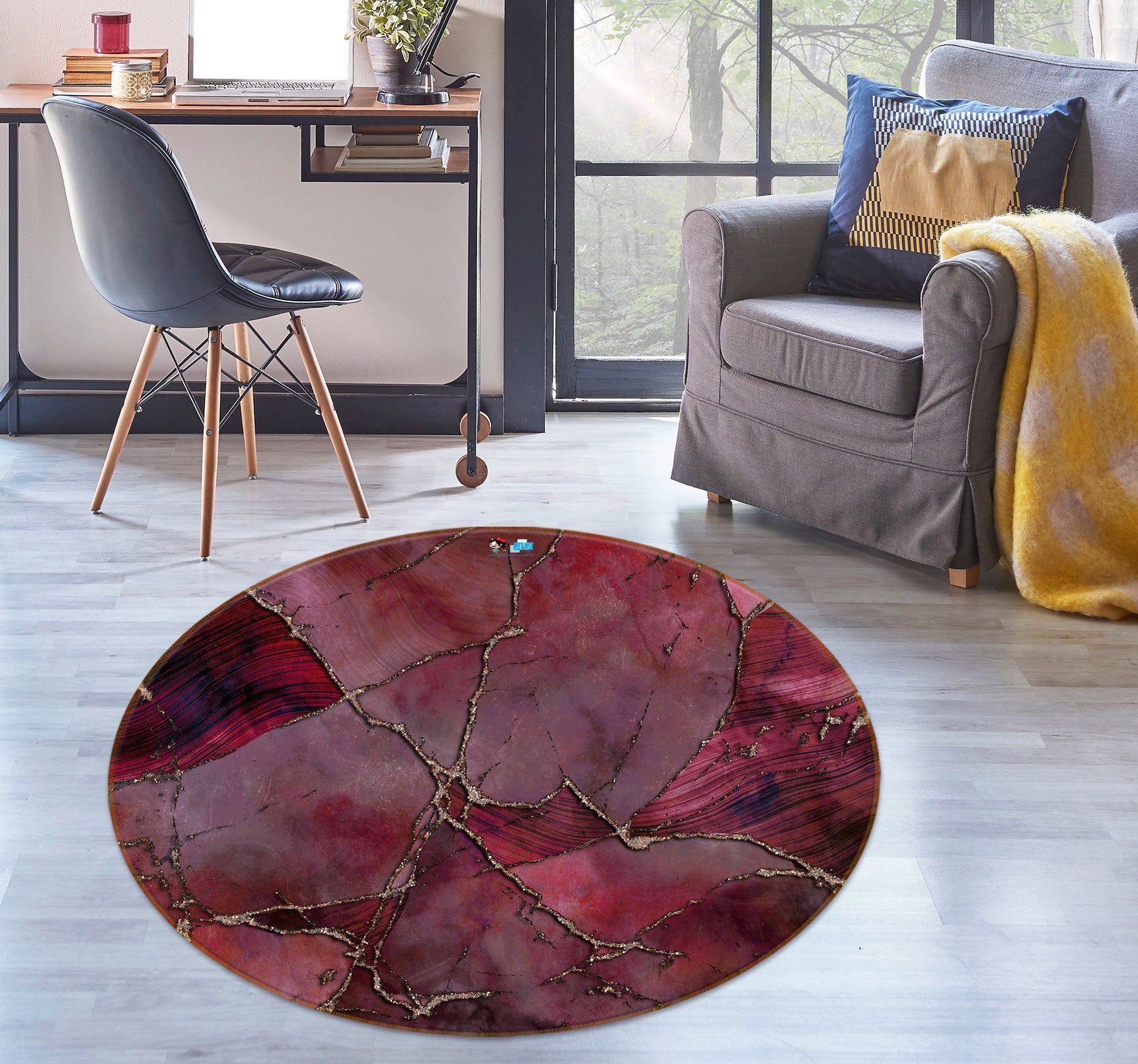 3D Crimson Block 83076 Andrea haase Rug Round Non Slip Rug Mat