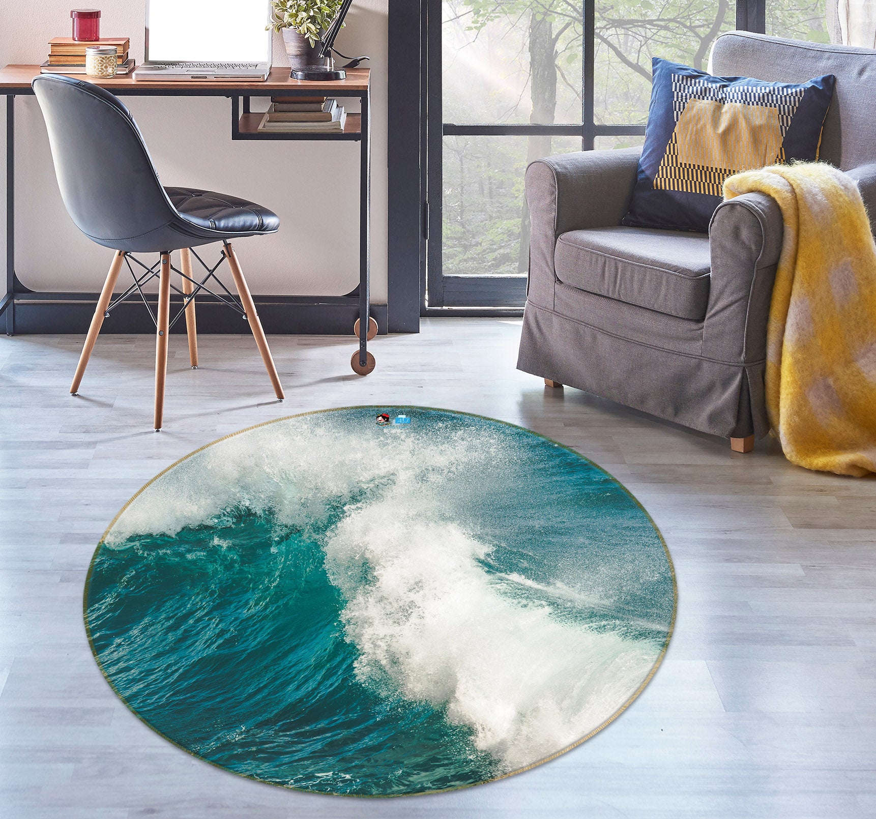 3D Waves 75082 Round Non Slip Rug Mat