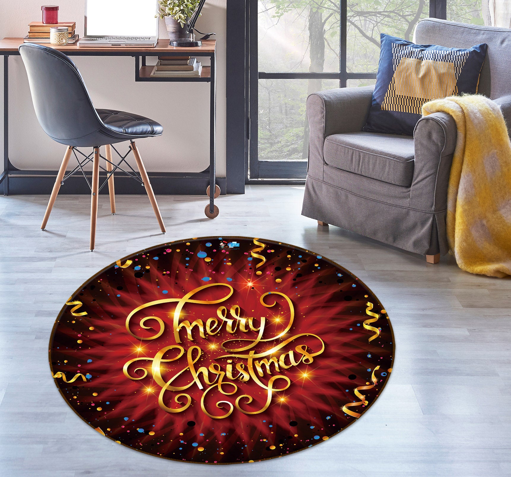 3D Letter 54201 Christmas Round Non Slip Rug Mat Xmas