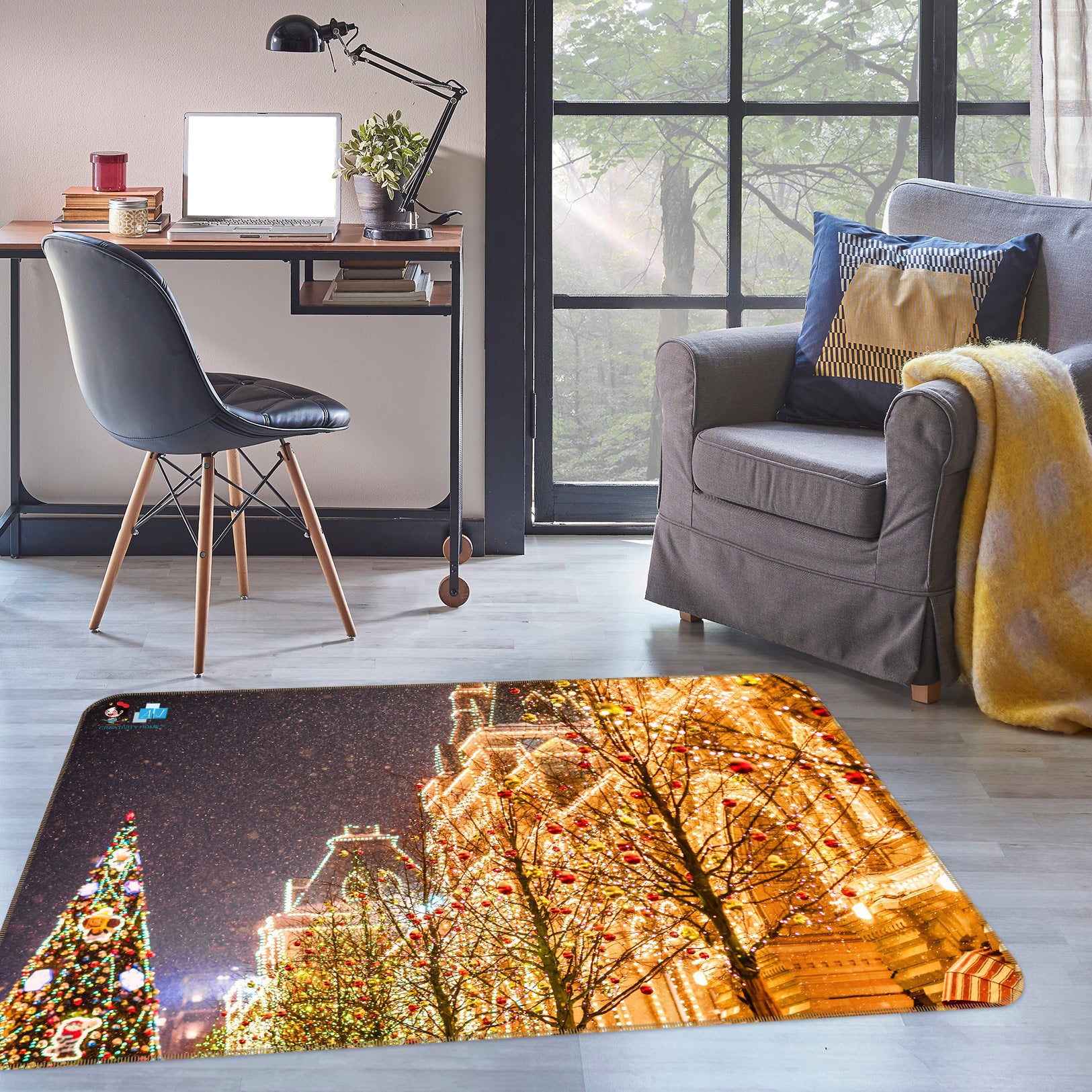 3D String Light Building 55010 Christmas Non Slip Rug Mat Xmas
