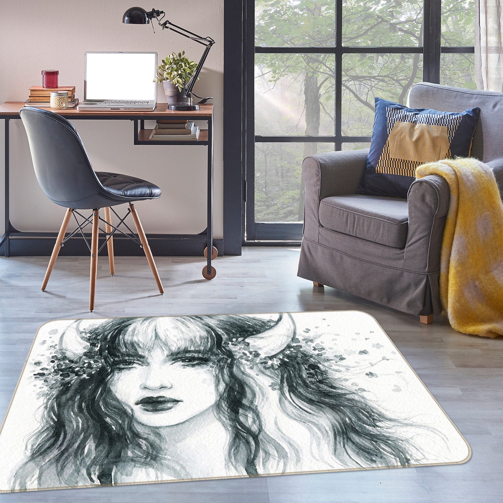 3D Horn Woman 1053 Non Slip Rug Mat