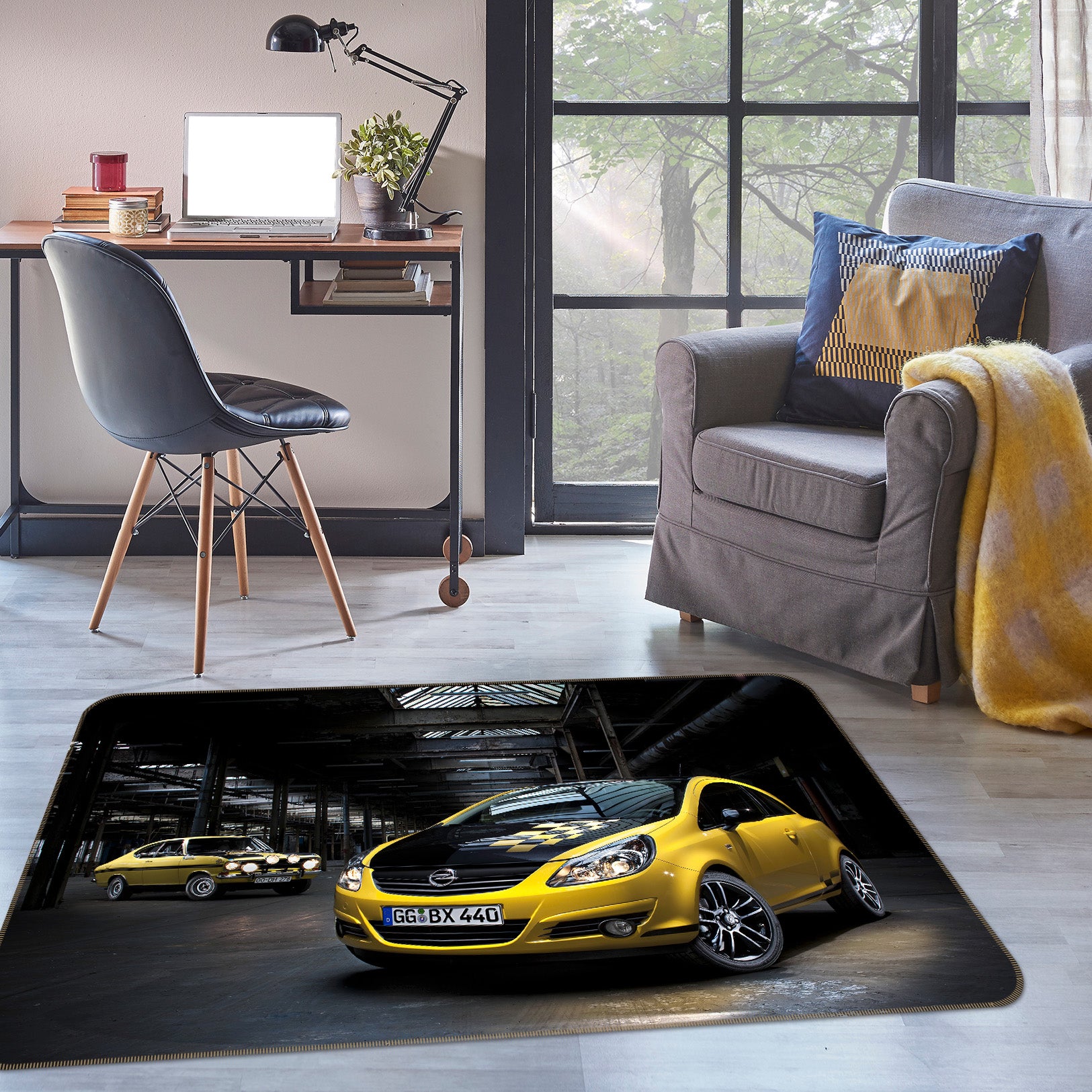 3D Yellow Black Car 38218 Vehicle Non Slip Rug Mat
