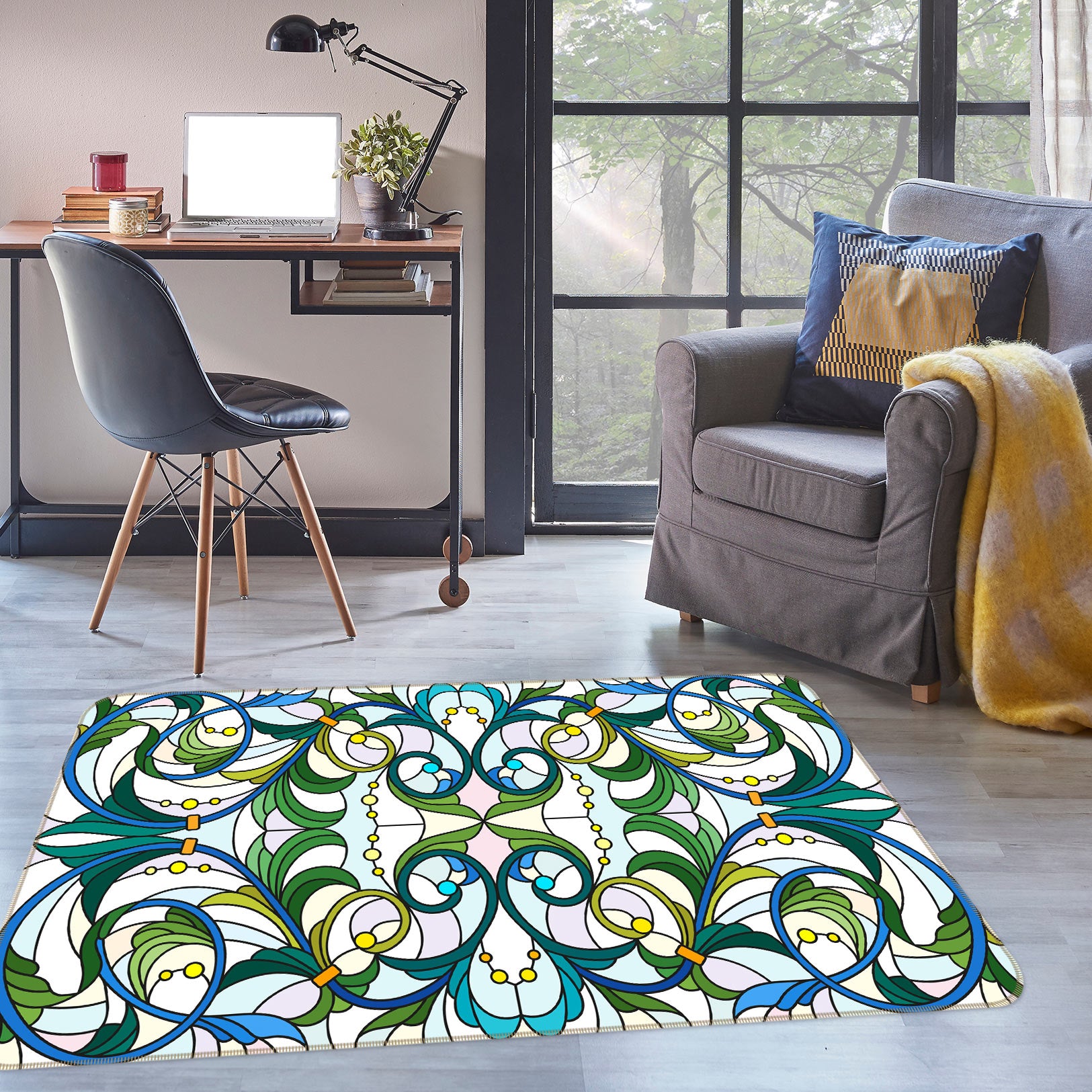 3D Green Pattern 33024 Non Slip Rug Mat