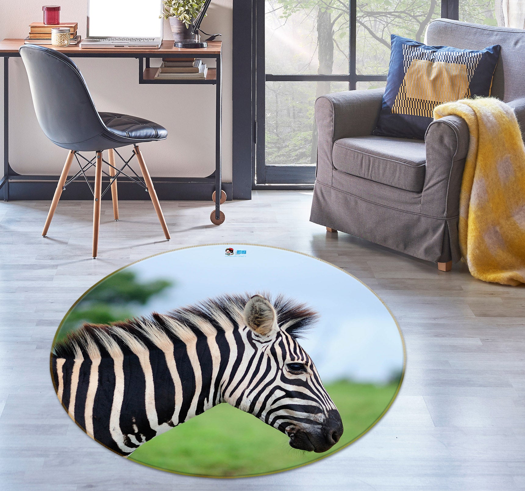 3D Zebra 75113 Round Non Slip Rug Mat