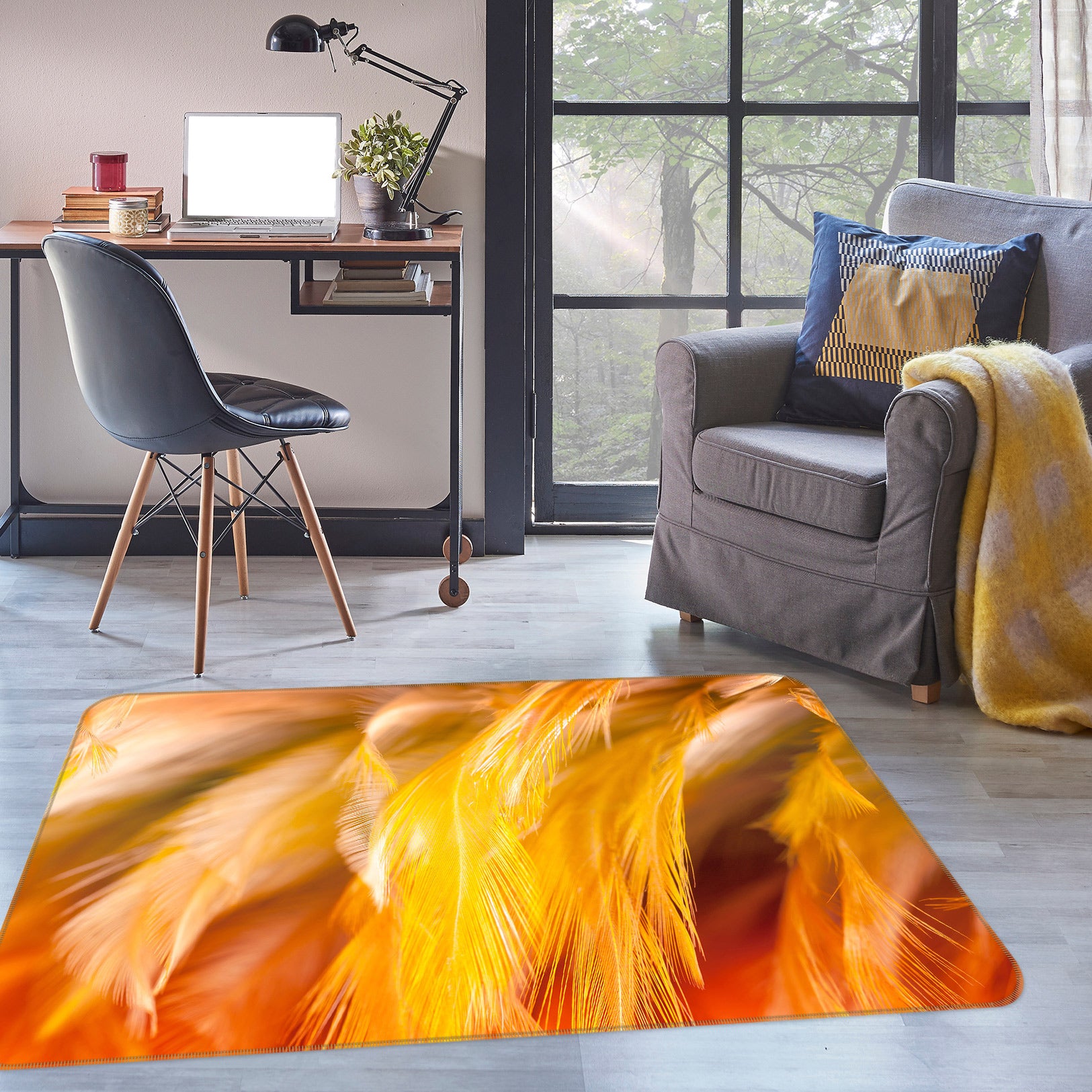 3D Feather Pattern 30058 Non Slip Rug Mat