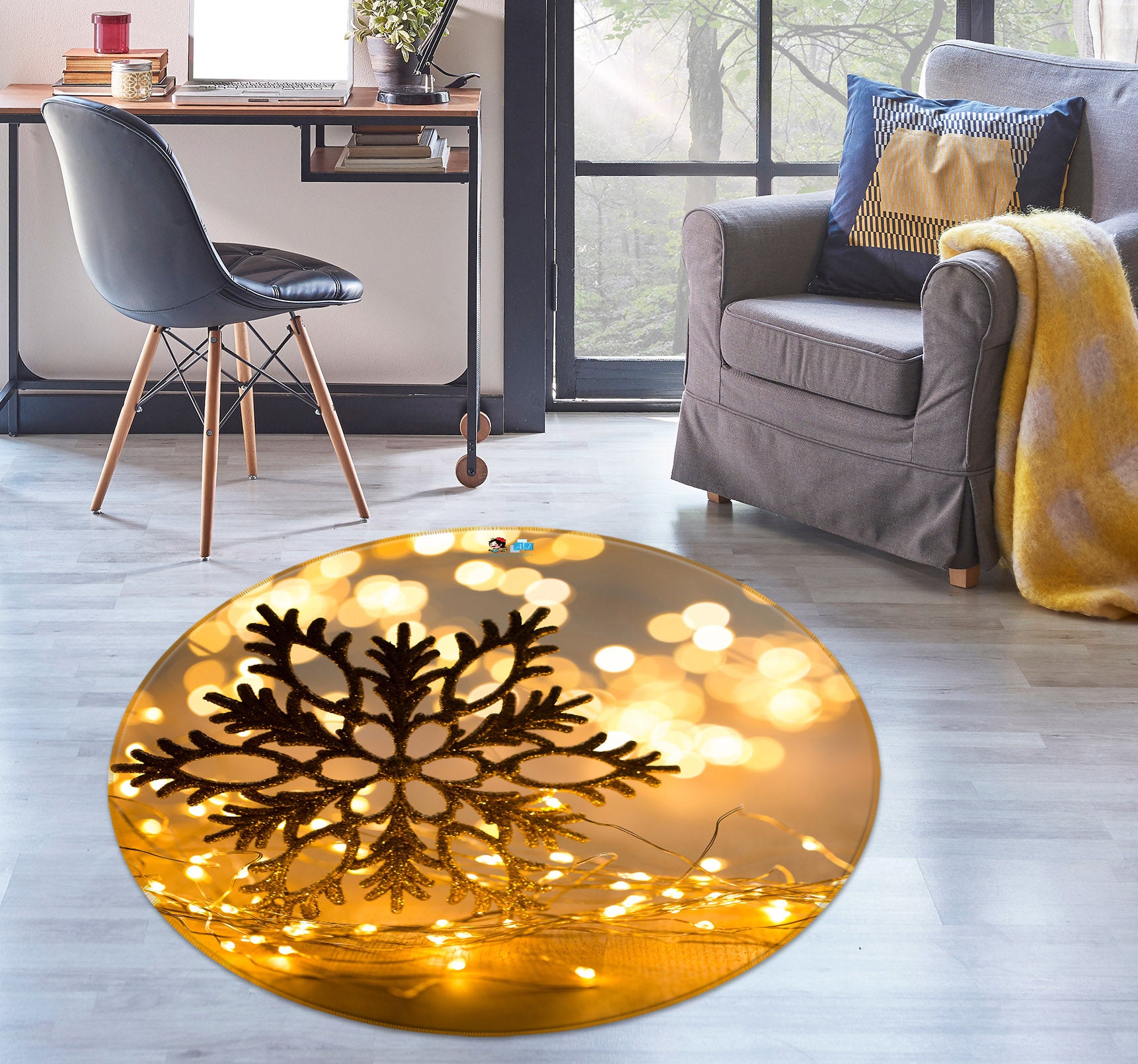 3D Snowflake 54103 Christmas Round Non Slip Rug Mat Xmas