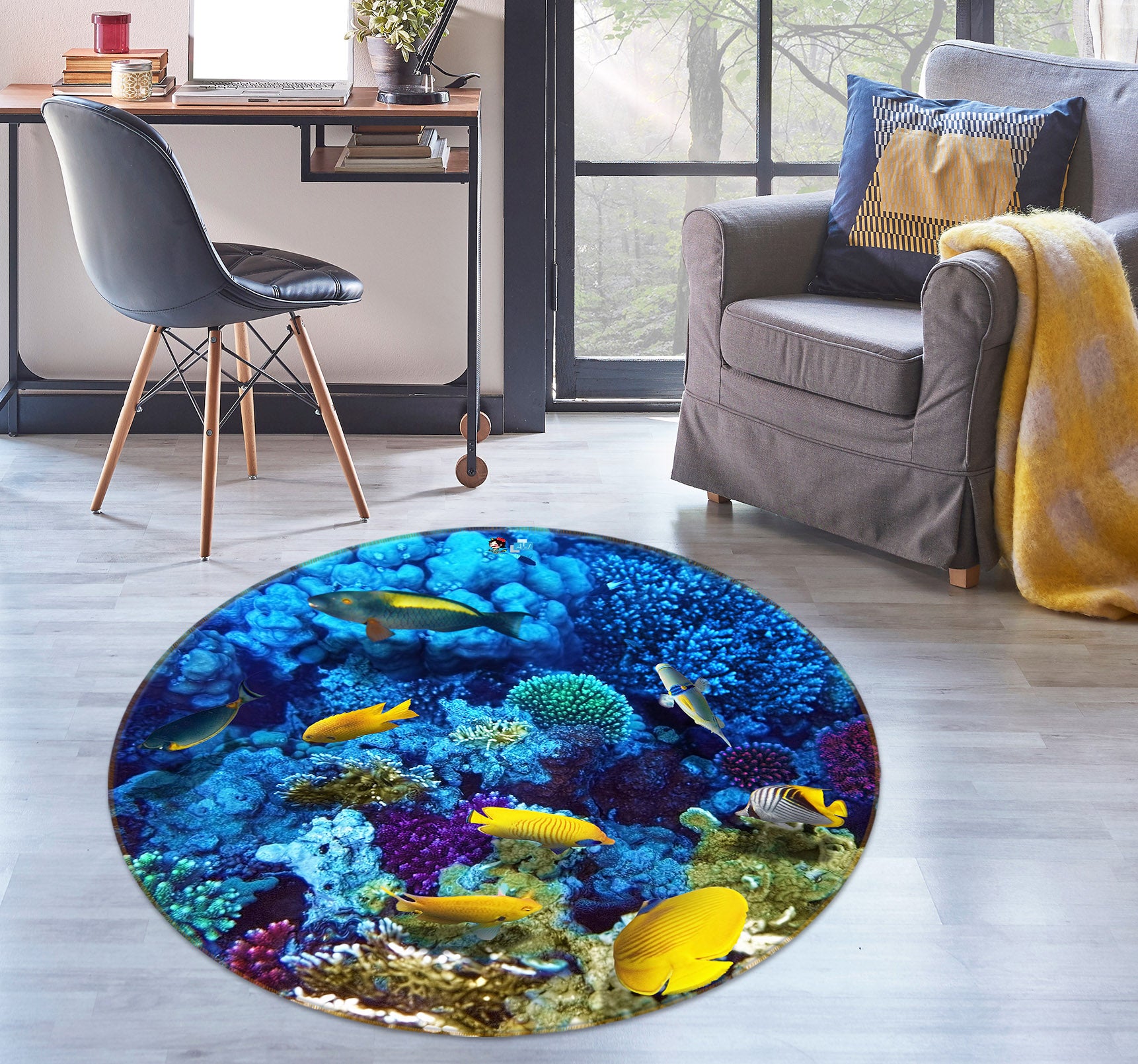 3D Underwater Coral Fish 74030 Round Non Slip Rug Mat