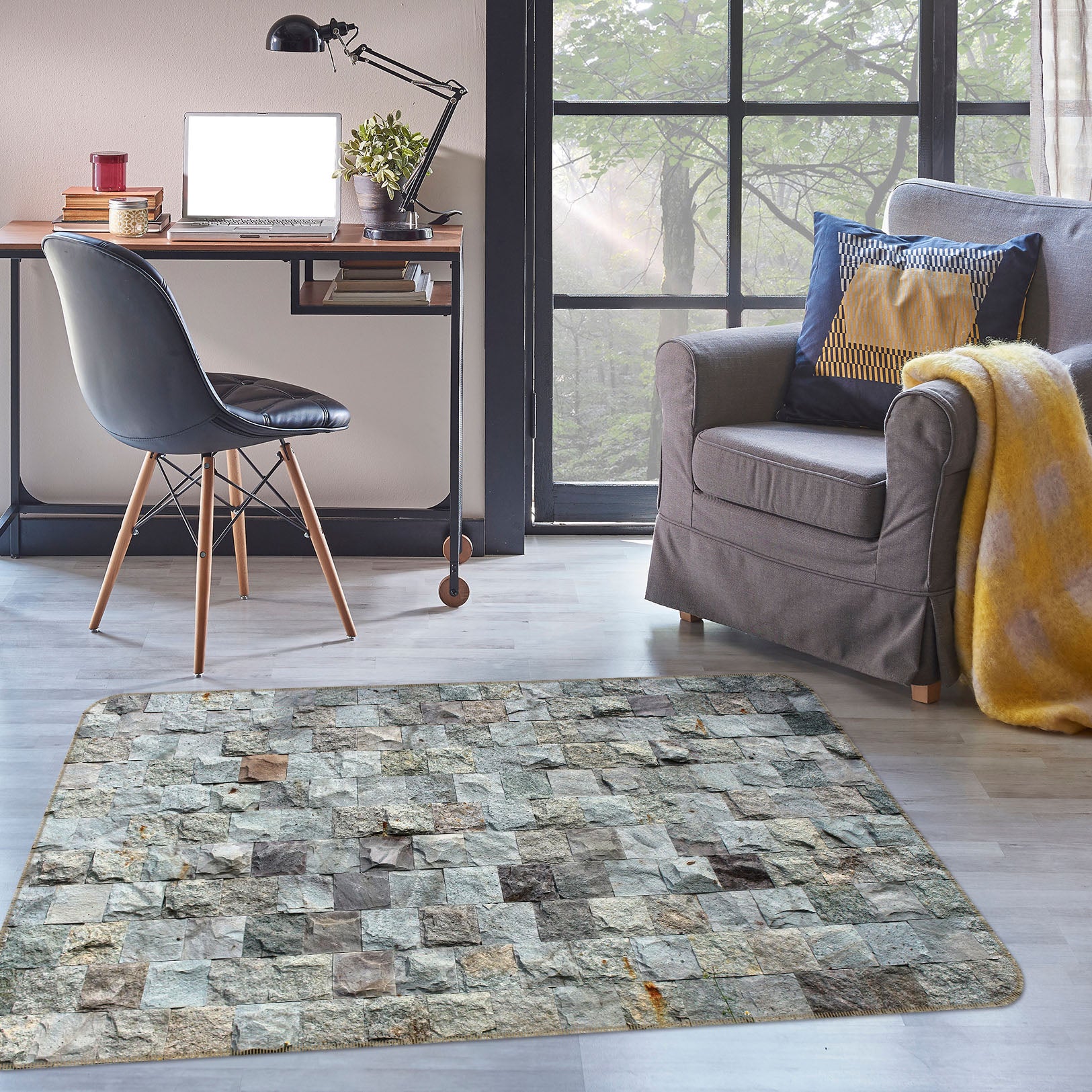 3D Stone Brick 31054 Non Slip Rug Mat