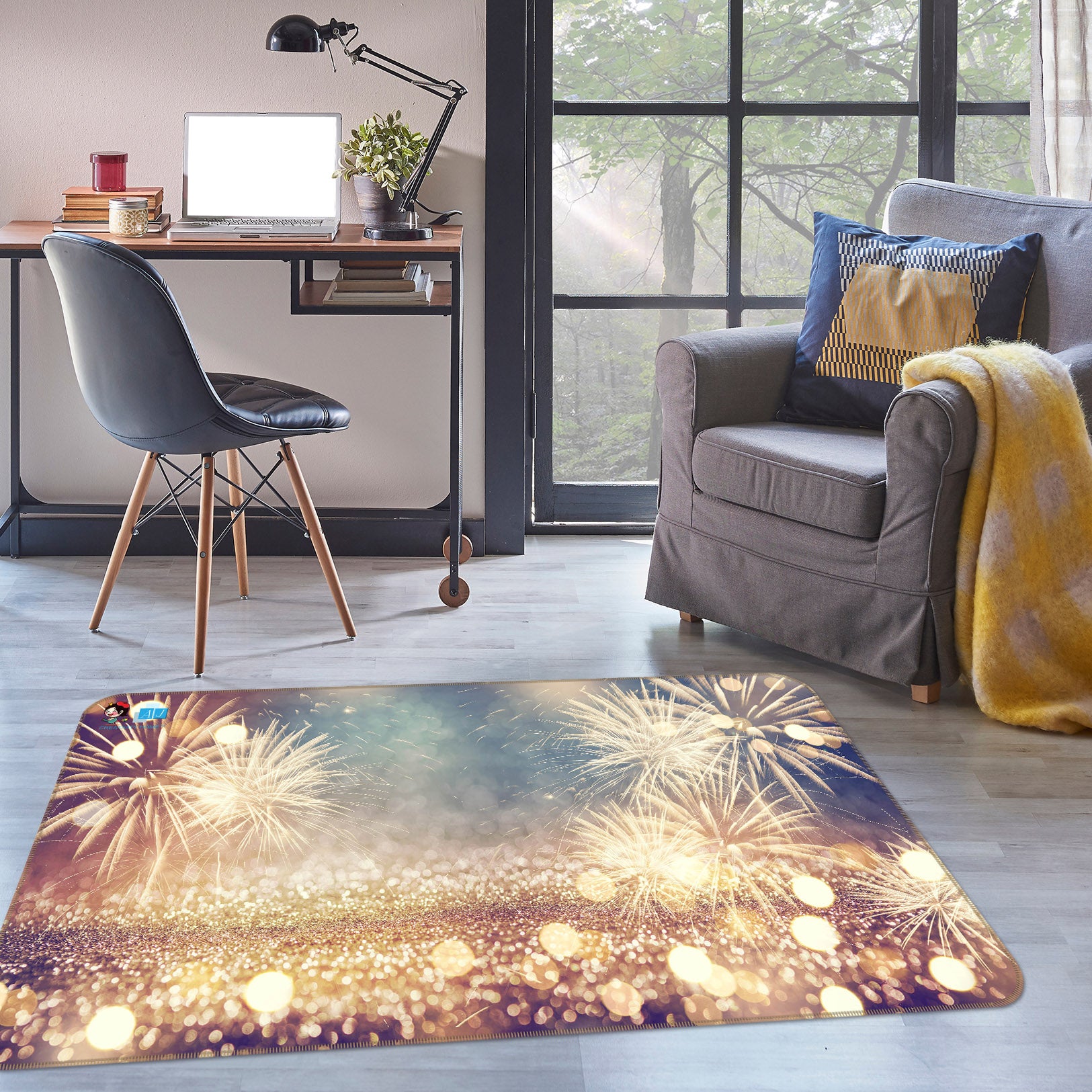 3D Firework Light 55082 Christmas Non Slip Rug Mat Xmas