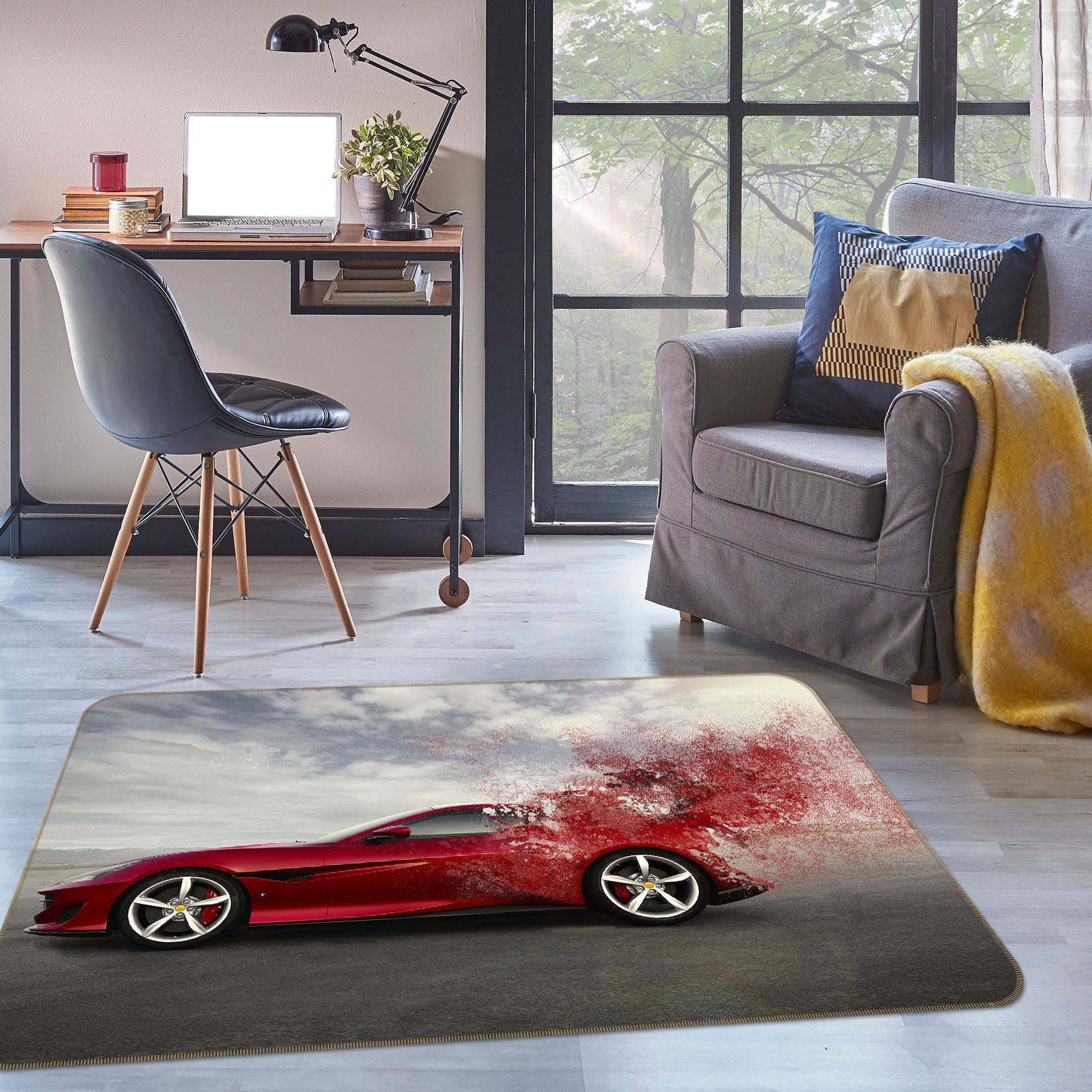 3D Red Sports Car 38200 Vehicle Non Slip Rug Mat