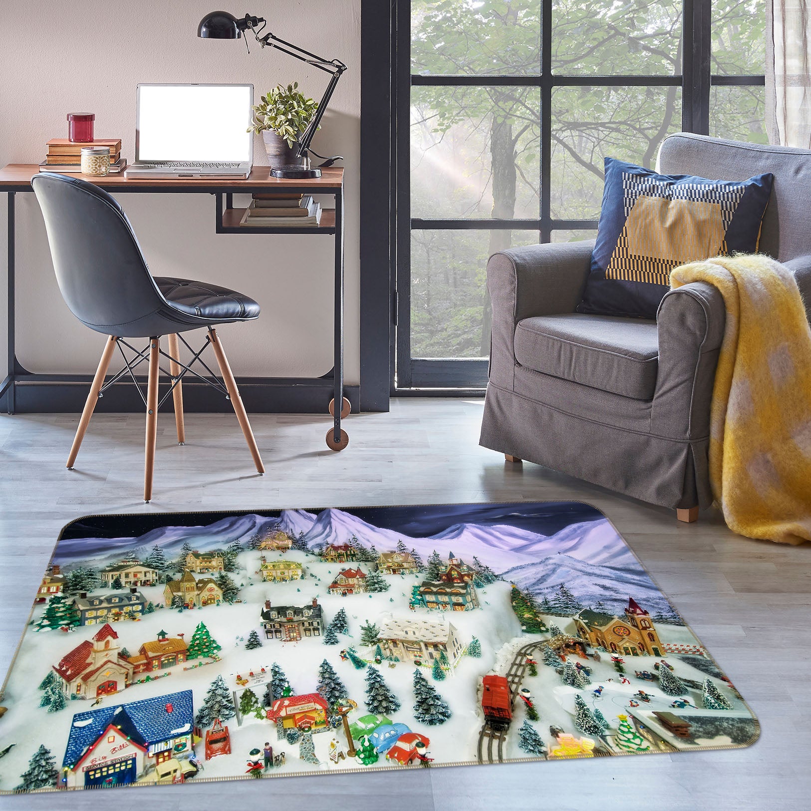 3D Christmas Tree Houses 35131 Non Slip Rug Mat