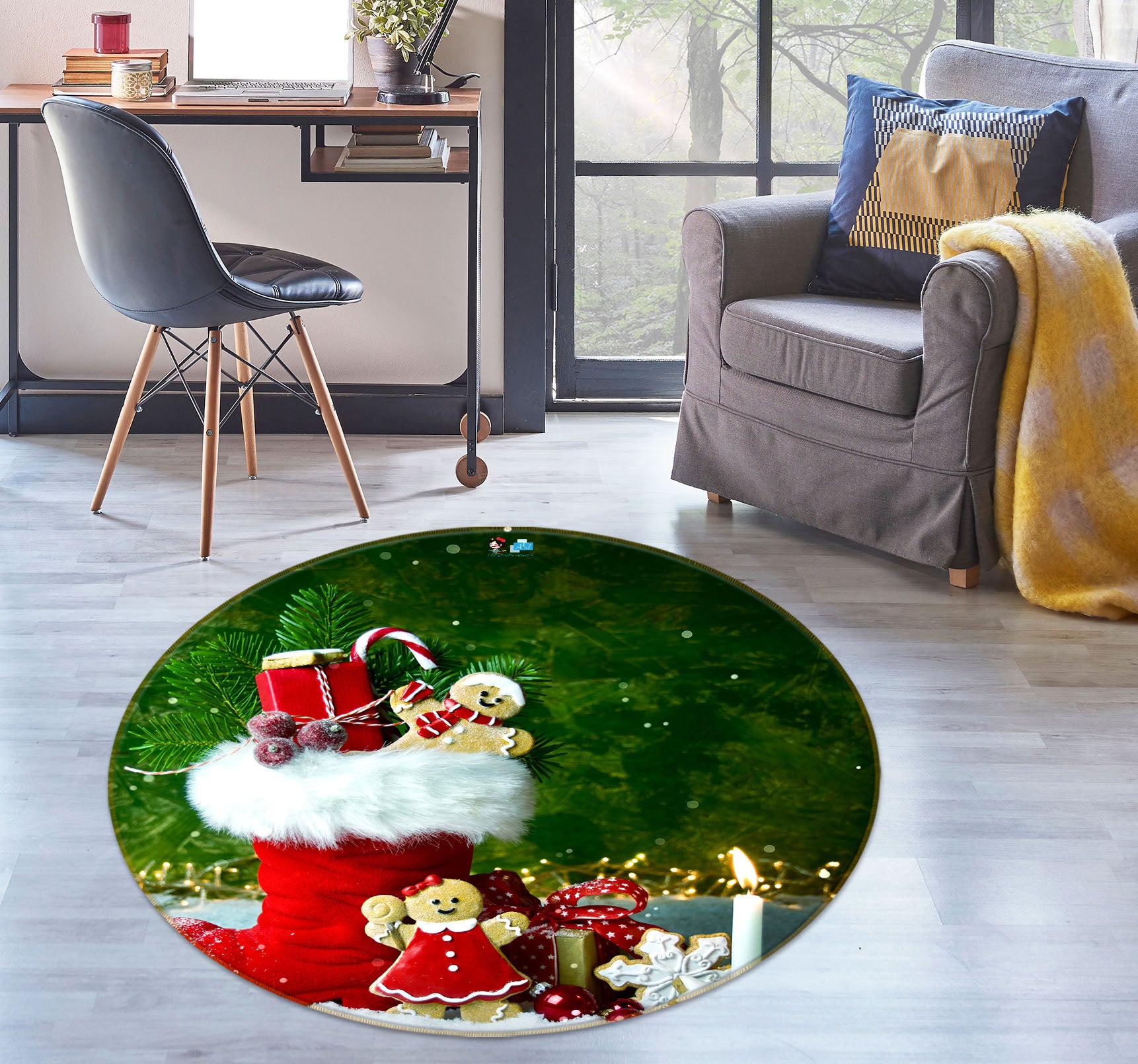 3D Socks Gift 54194 Christmas Round Non Slip Rug Mat Xmas