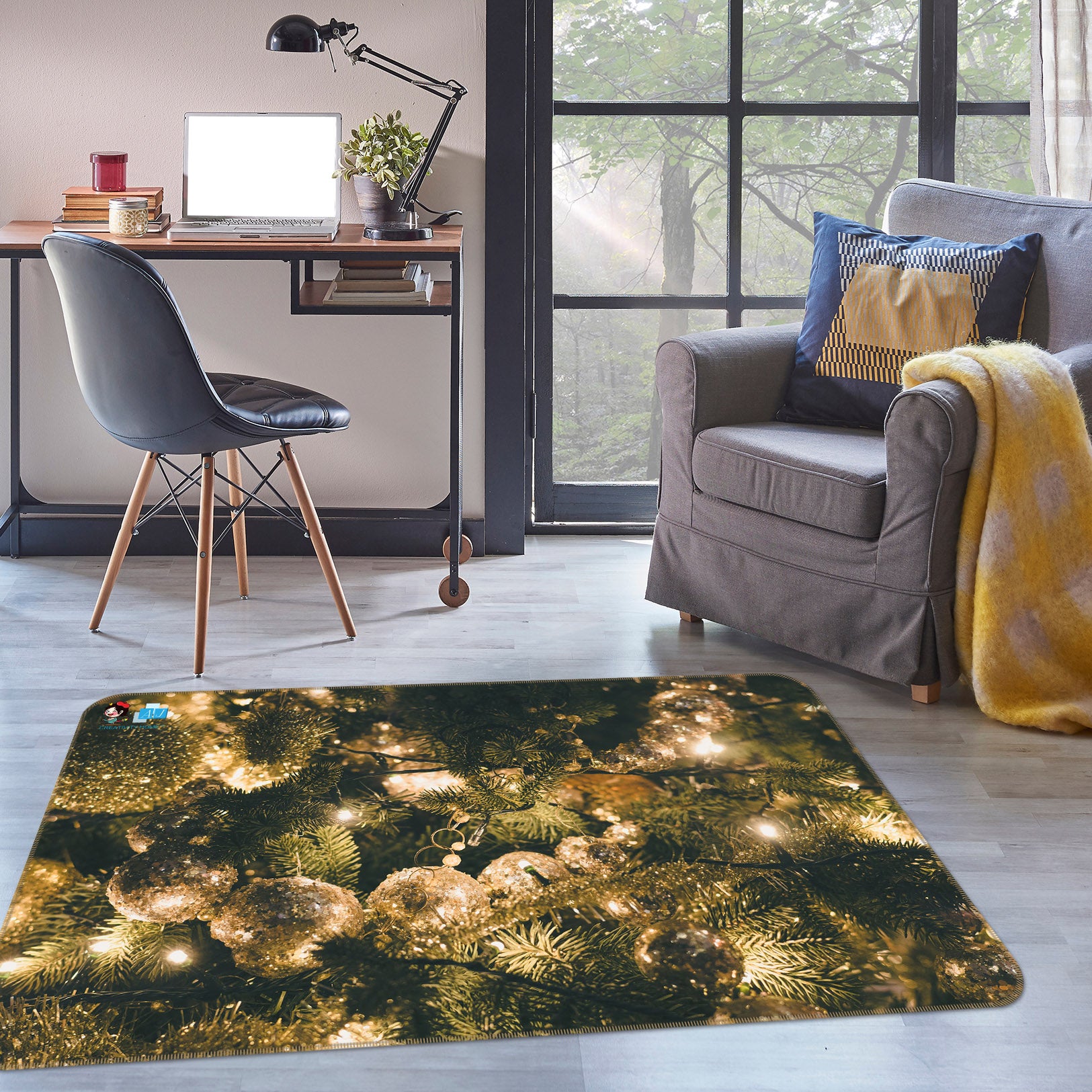 3D Golden Ball Branches 55070 Christmas Non Slip Rug Mat Xmas