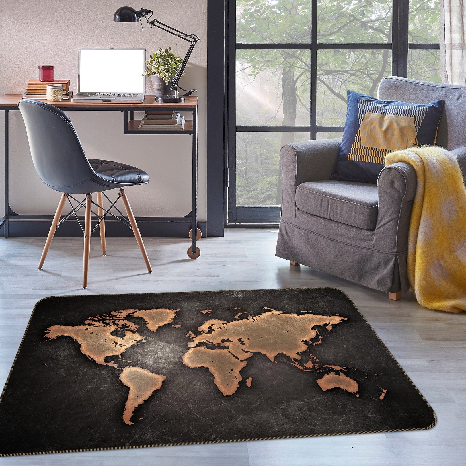 3D Gold Pattern 2005 World Map Non Slip Rug Mat Mat AJ Creativity Home 