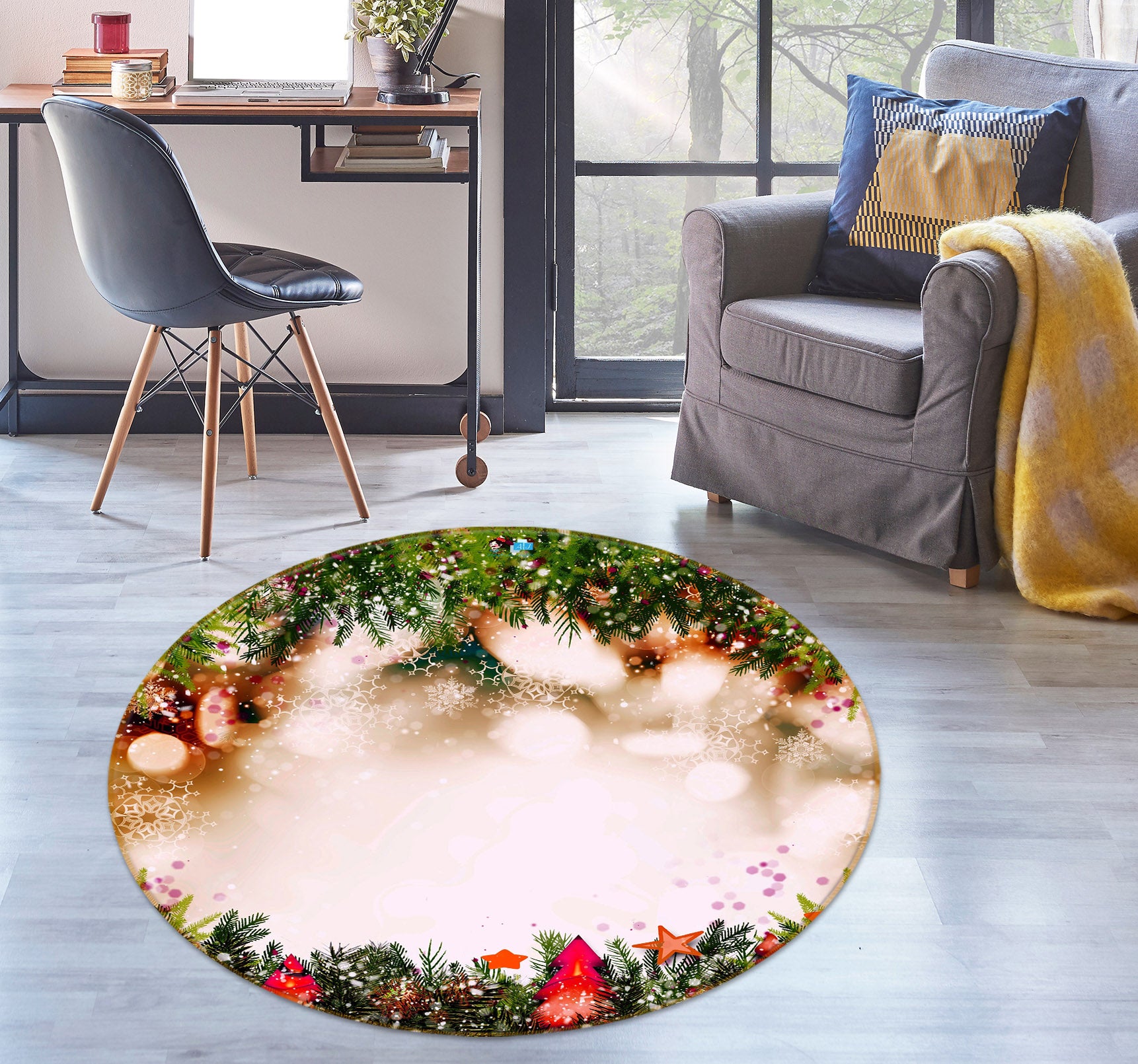 3D Branch Aperture 54154 Christmas Round Non Slip Rug Mat Xmas