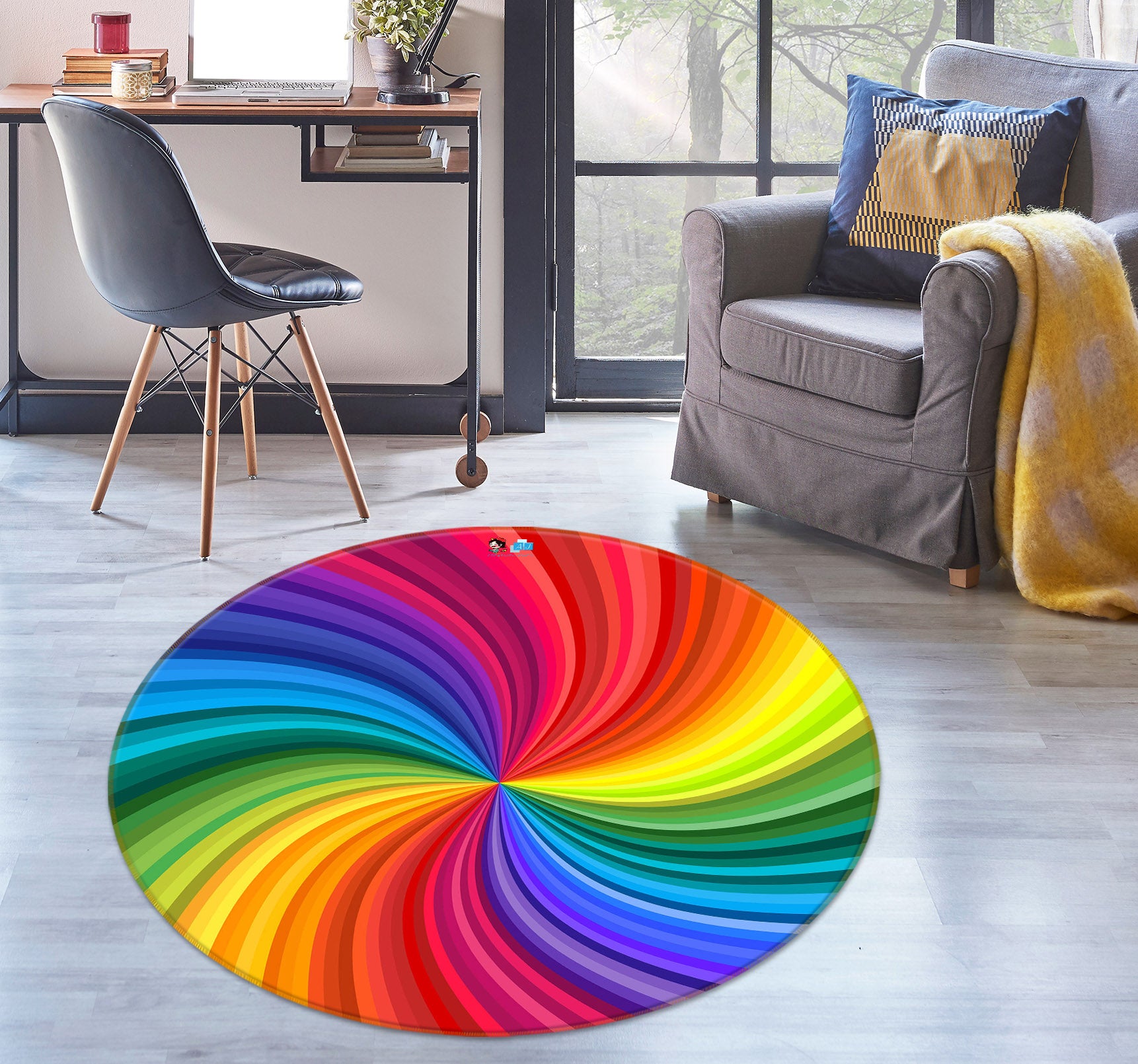3D Color Vortex 75067 Round Non Slip Rug Mat