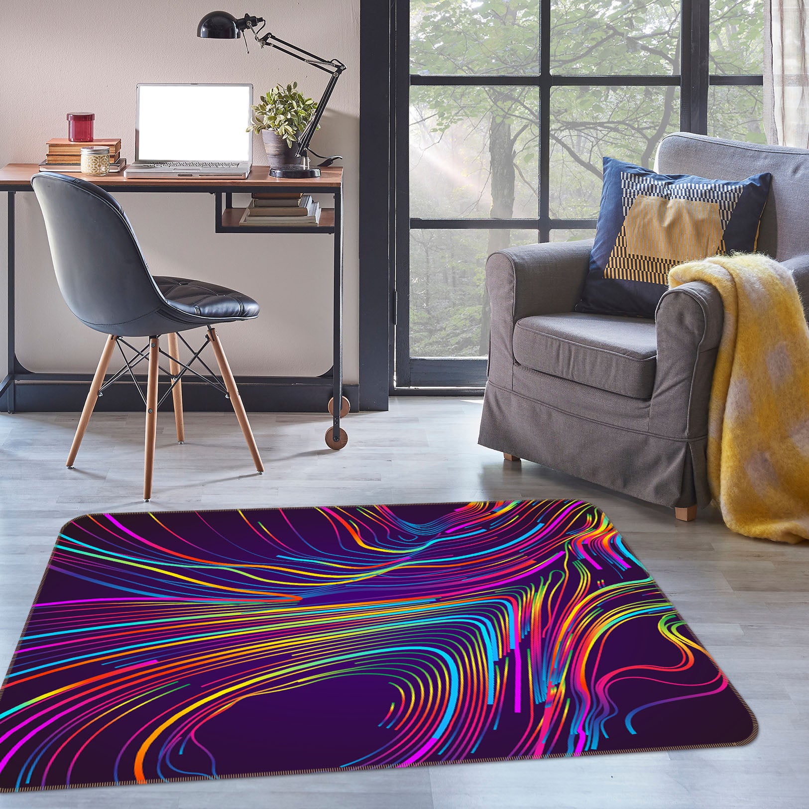 3D Color Line Pattern 35077 Non Slip Rug Mat