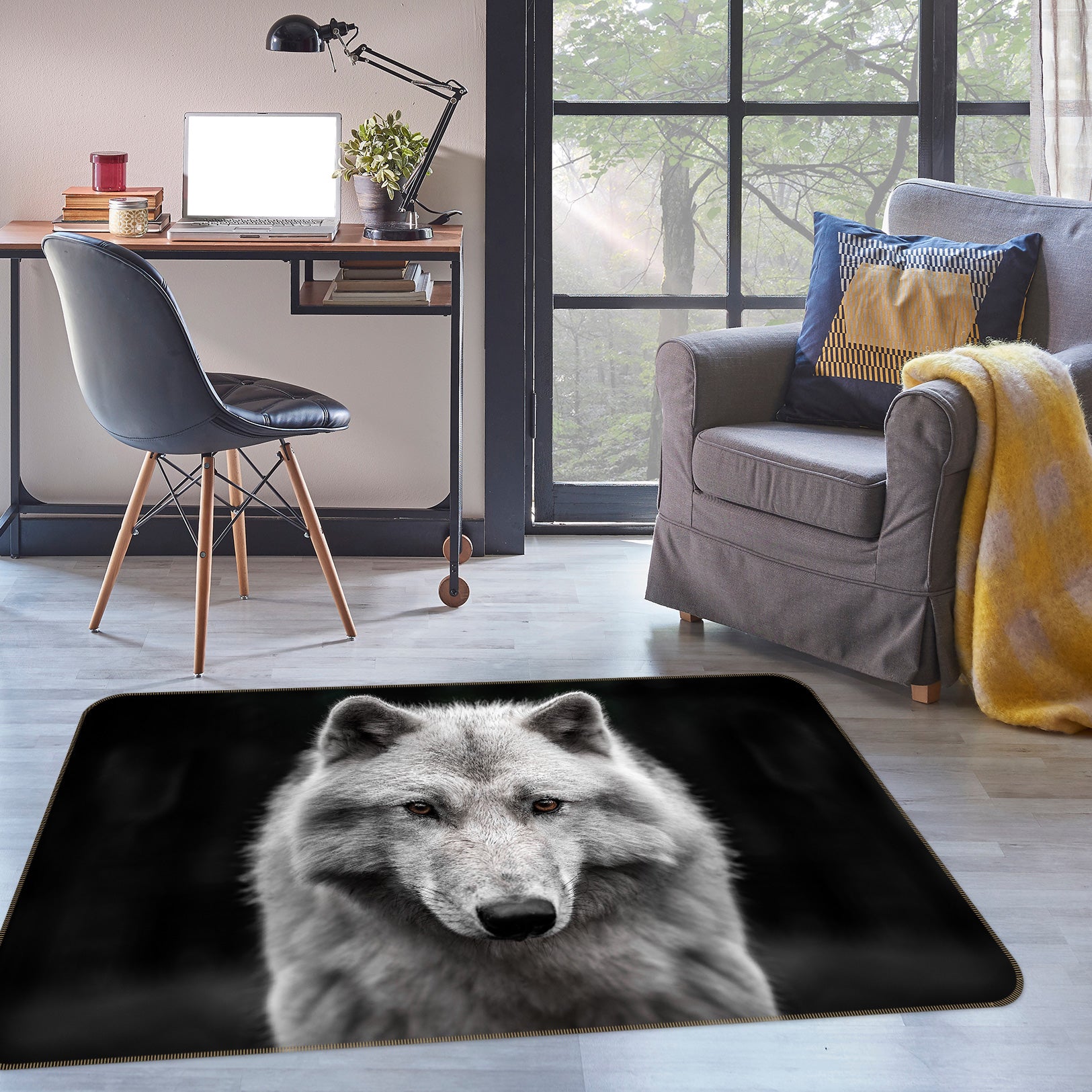 3D White Wolf 30017 Non Slip Rug Mat