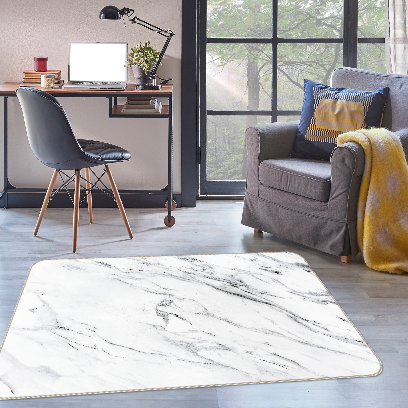 3D White Marble Pattern 29195 Non Slip Rug Mat